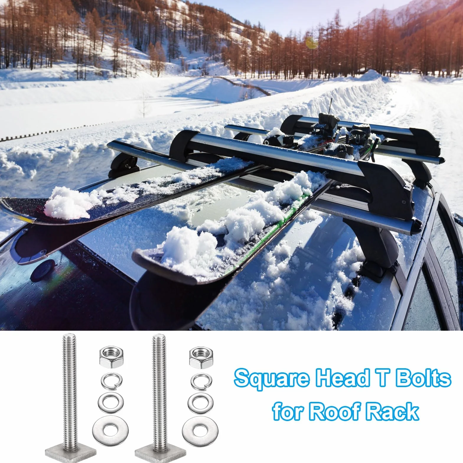 PATIKIL T Ranura Pernos M8 x 65mm, 4 Juego Cuadrado Cabeza T Pernos Techo Portaequipajes Inoxidable Acero T Pista Pernos con Tuerca Arandelas para Bicicleta Esquí Kayak Portaequipajes
