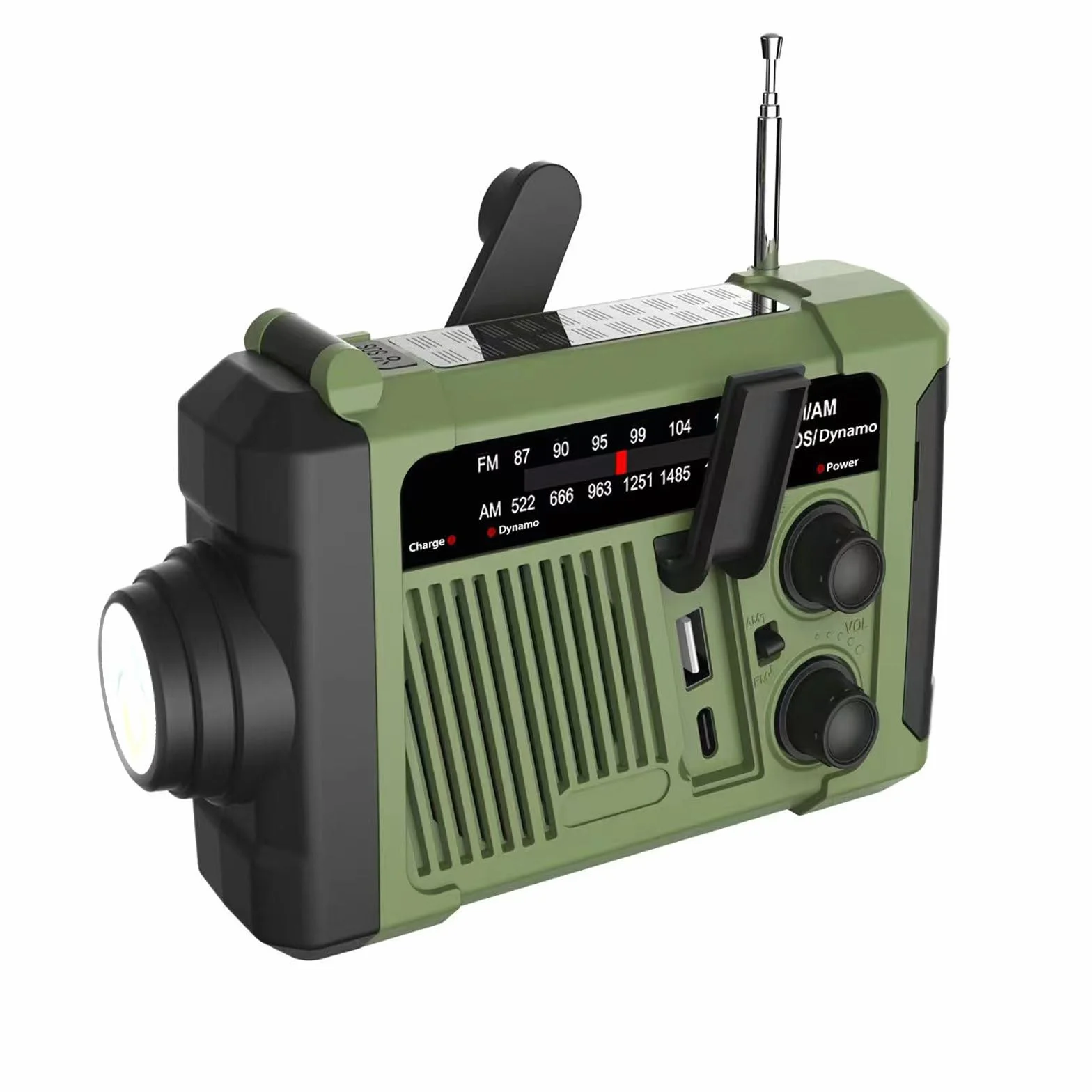 Radio de Emergencia Am/FM Radio Solar de grieta de Mano Alarma SOS operada por batería y Linterna de Emergencia (Verde)