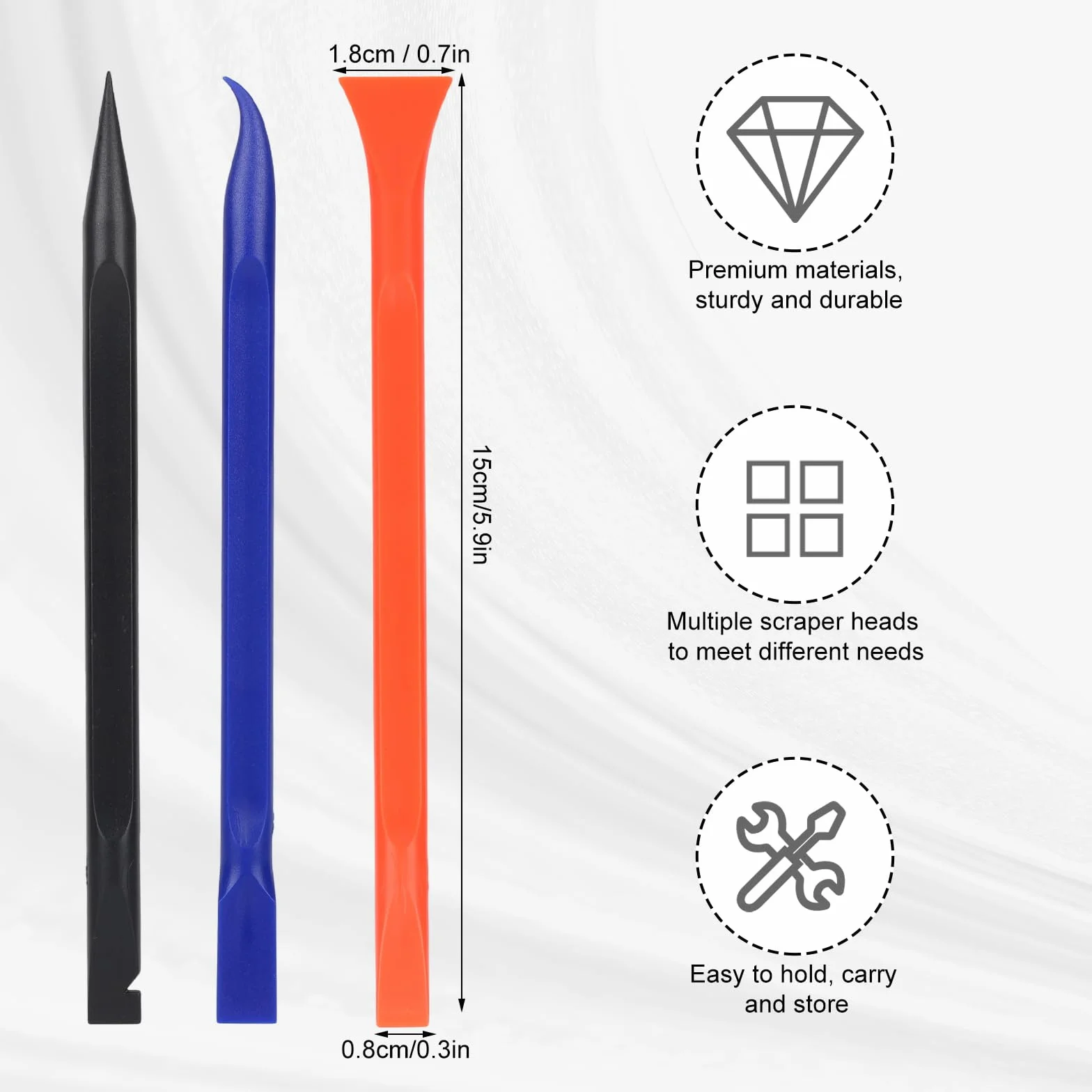 Kit de Detallado Coche, Herramientas Raspador Plástico Antiarañazos, Limpieza Multifuncional para Espacios Estrechos, Azul Negro Naranja