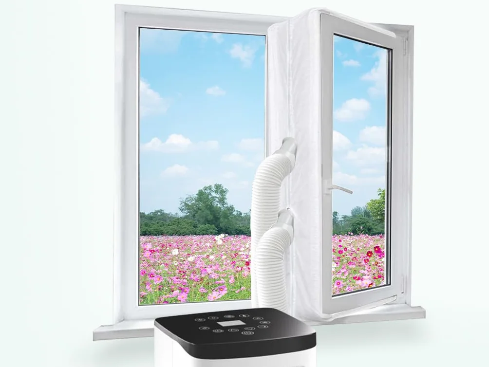 Anlising Kit Ventana Aire Acondicionado Portátil,300M Sello de Ventana Universal Enviar Tijeras Plegables,AirLock Sello de Ventana,Cubierta Aislante Universal de Ventanas, para Acondicionado(Blanco)