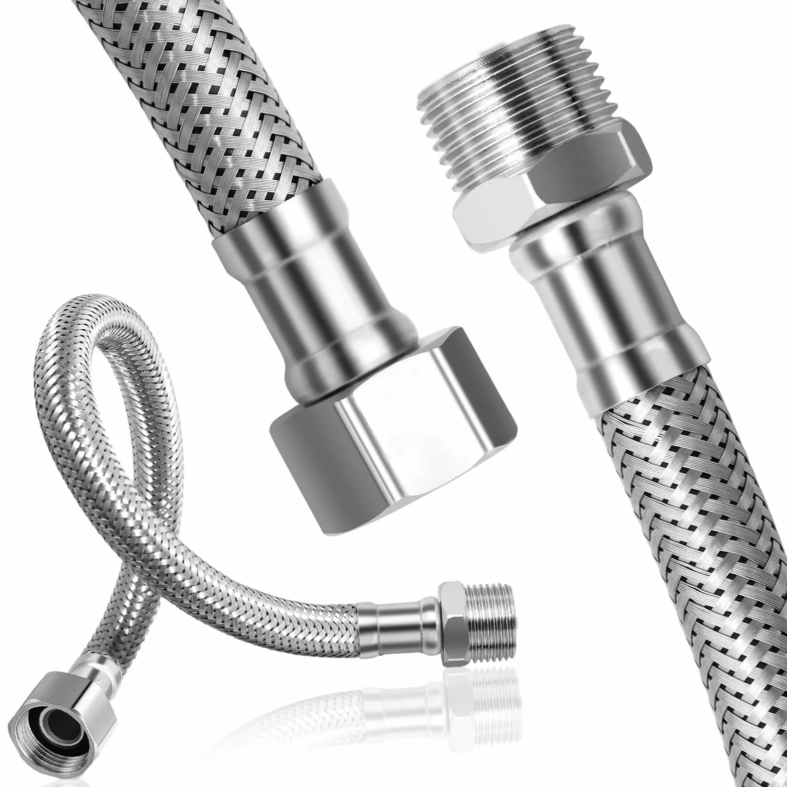 2 mangueras flexibles de acero inoxidable 304 de 3/8, manguera blindada de 3/8 pulgadas y rosca exterior, manguera para grifo, válvula angular, calentador de agua