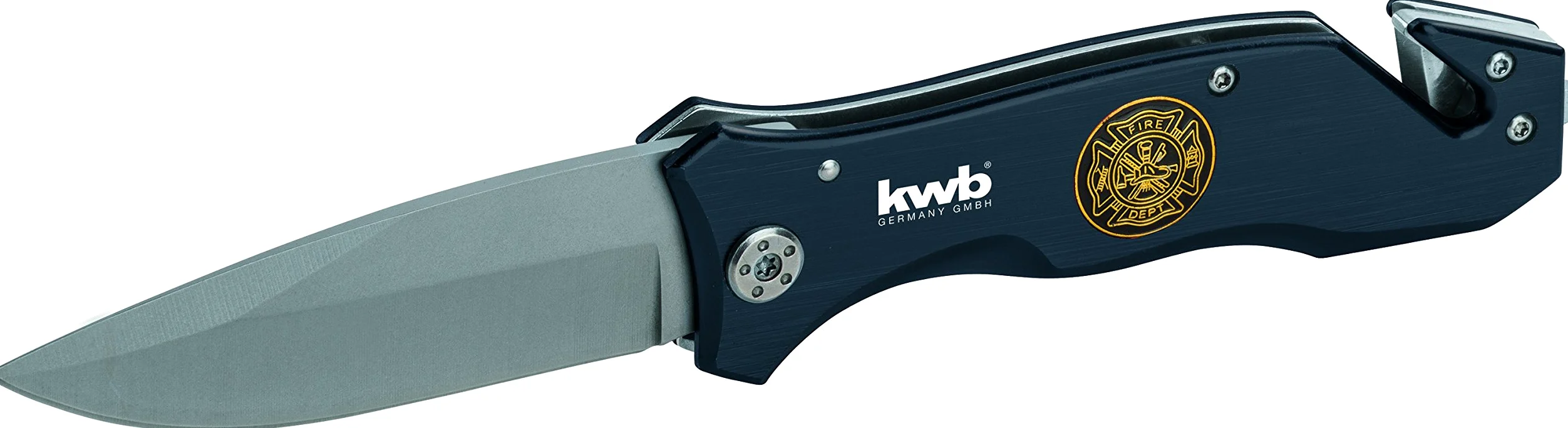 kwb cuchillo de rescate con cortador de cinturón y rompecristales, extra afilado, cuchillo de emergencia con hoja de 90 mm