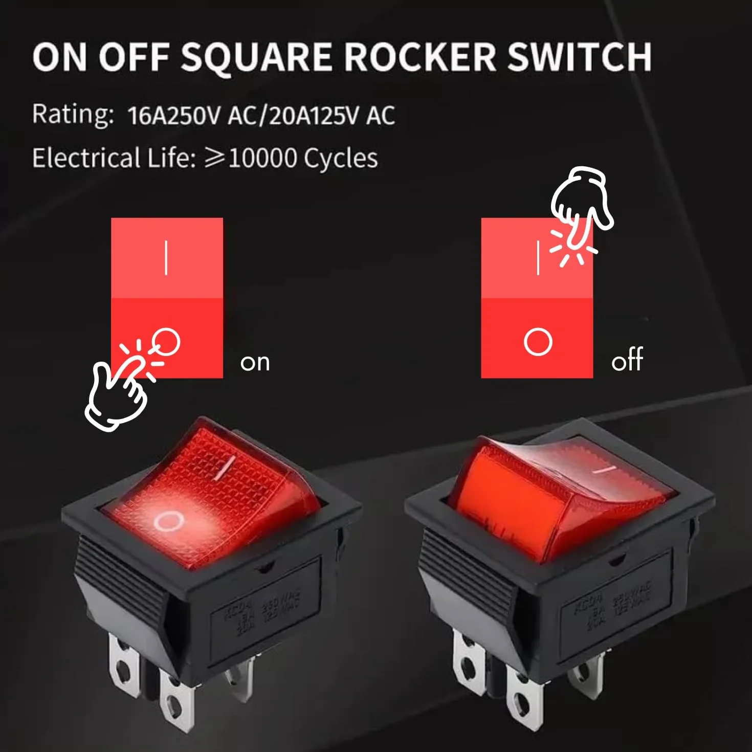 AUTOZOCO Interruptor Basculante DPST ON/OFF 4 pin, Interruptor Basculante DPST de Encendido y Apagado, Interruptor de Encendido/Apagado de Dos polos y Cuatro Terminales, 250 V - 16A, PVC, Luz Roja
