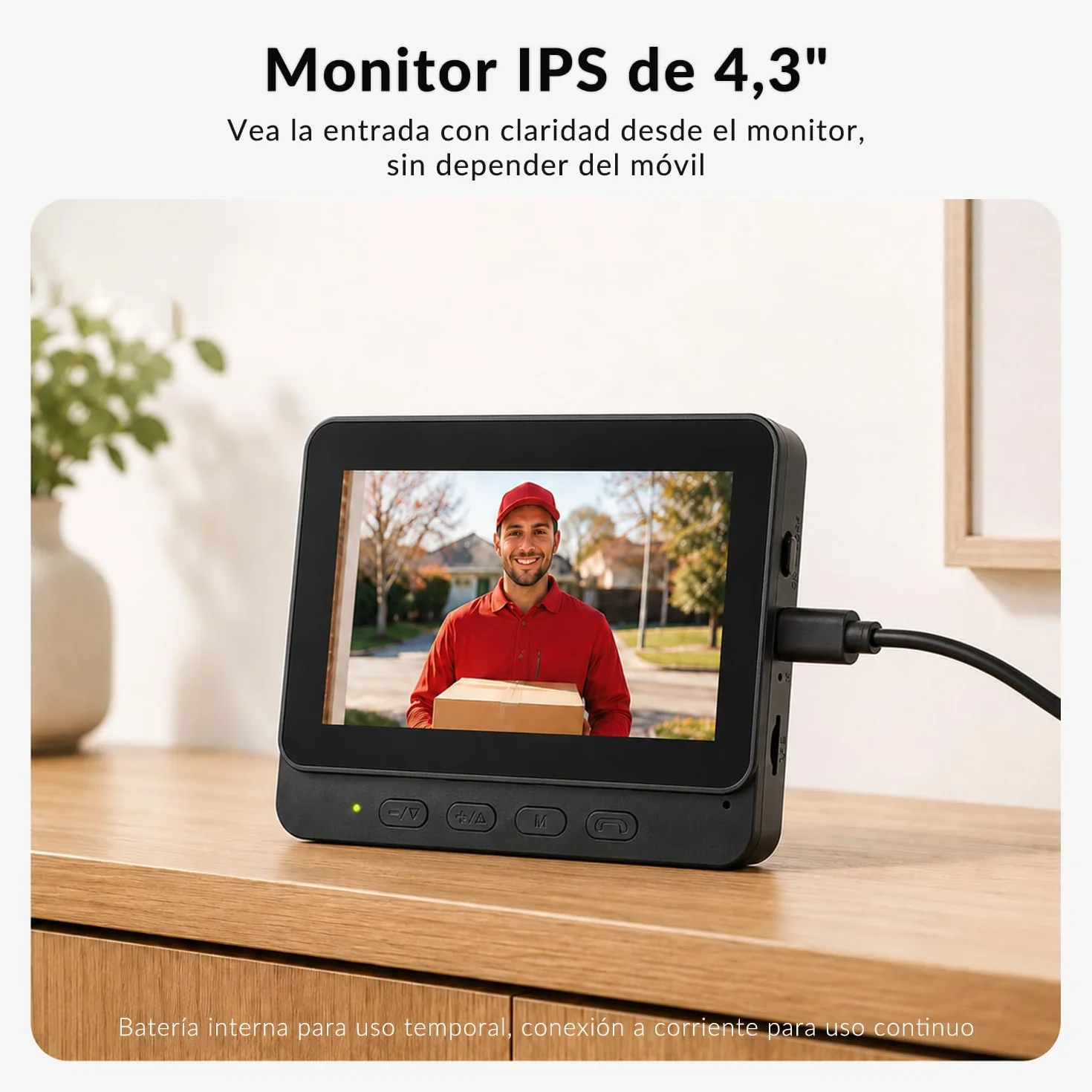 Timbre Inalámbrico Exterior Impermeable IP65, Pantalla IPS de 4,3 Pulgadas, Timbre Inalámbrico con Cámara 1080P, Audio Bidireccional, Visión Nocturna, Video Portero Automatico Alimentado por Batería
