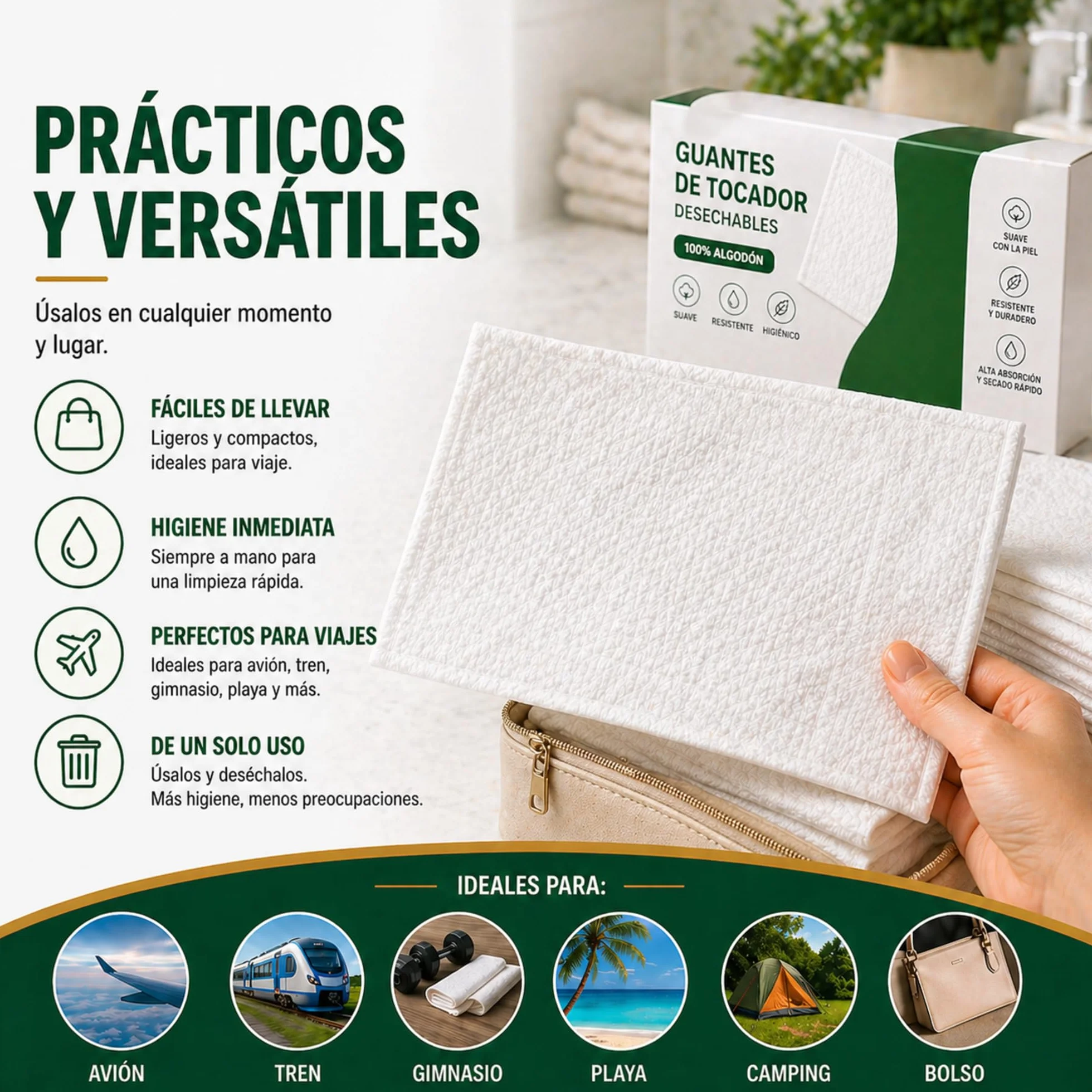 300 Guantes de Baño Desechables Ultra Suaves - No Tejidos Acolchados - Cuidado Médico e Higiene - Blanco - Le Pro del Médico