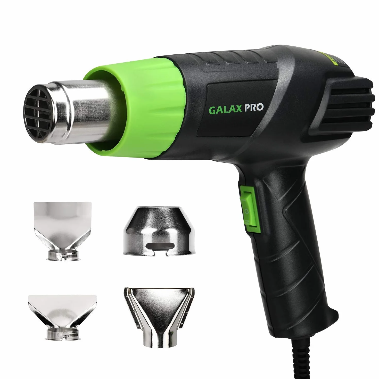 GALAX PRO Pistola de Aire Caliente, 2000W Dos Niveles de Temperaturay Tlujo de Aire Ajustables (Ⅰ: 350 ℃ 250L / min, Ⅱ: 550 ℃ 500L / min) con 4 Boquillas, Doble Protección