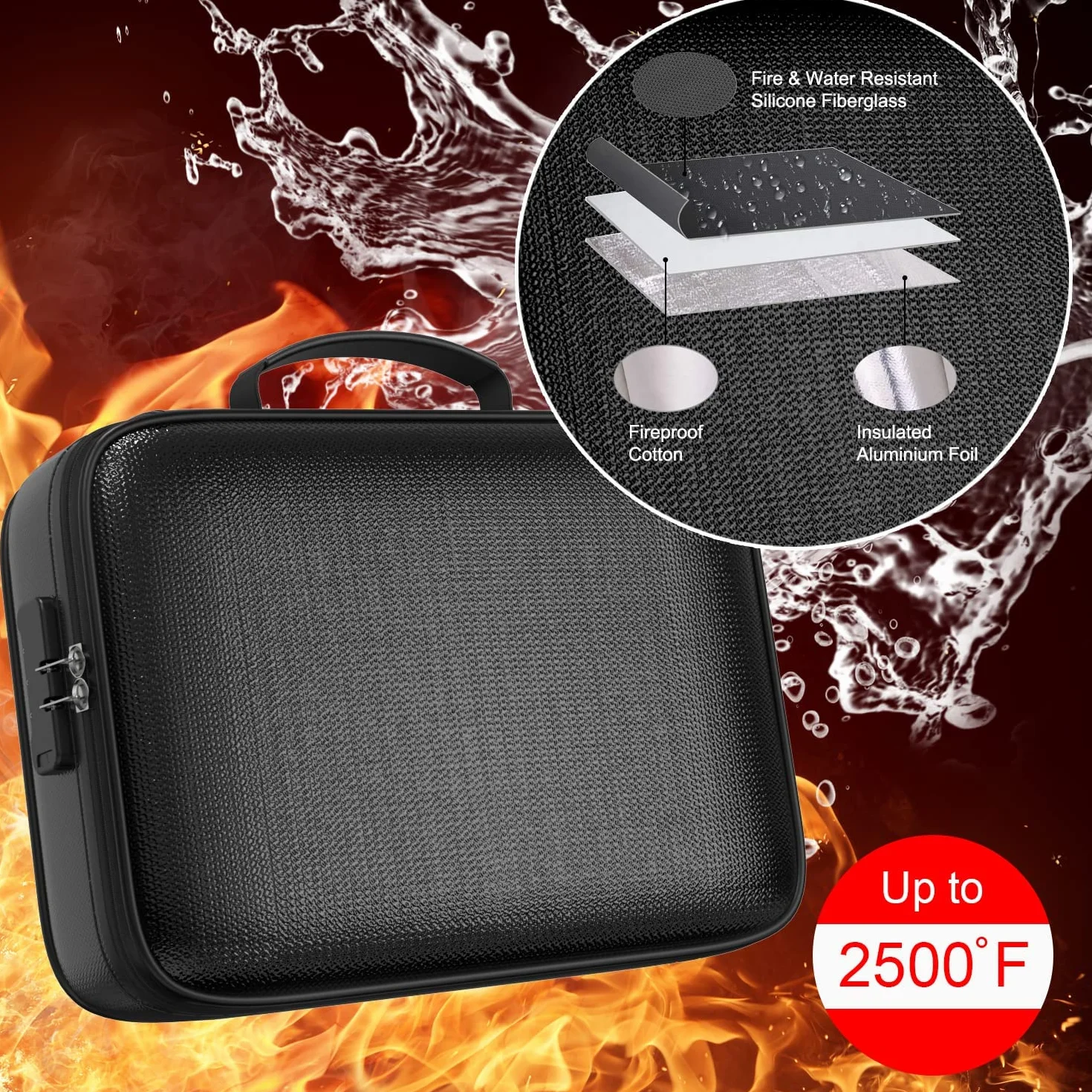 QNIGLO Caja Fuerte Ignífuga con Cerradura, bolsa organizador impermeable, Tarjeta, Certificado Importante con Bolsa Organizadora de Varias capas, bolsa de documentos para el hogar oficina viajes