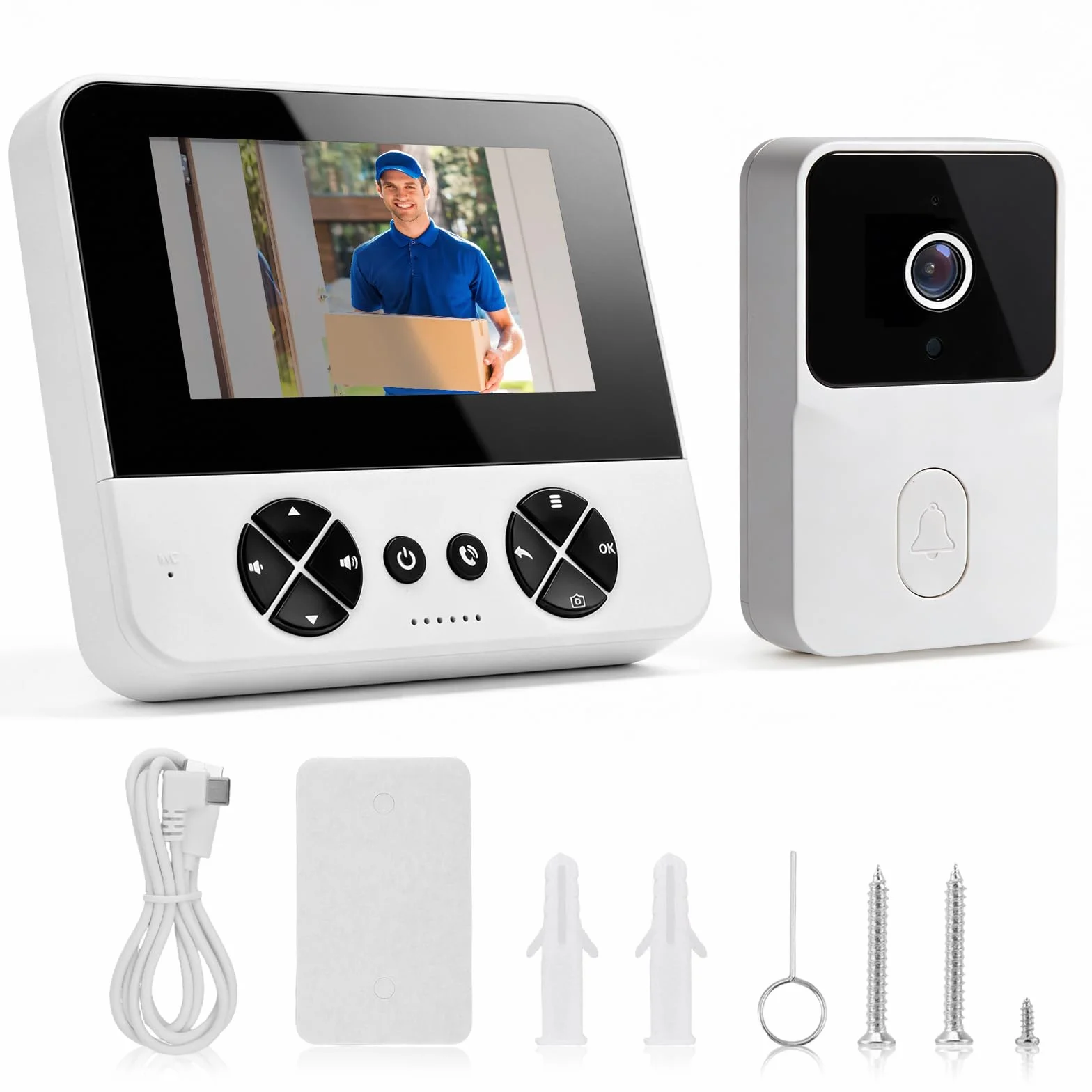 Timbre de vídeo inalámbrico al aire libre con cámara IP65 impermeable 1080P HD - Pantalla IPS de 4,3 pulgadas Portero Vídeo - Visión Nocturna Infrarroja y Audio Bidireccional - Timbre inalámbrico con