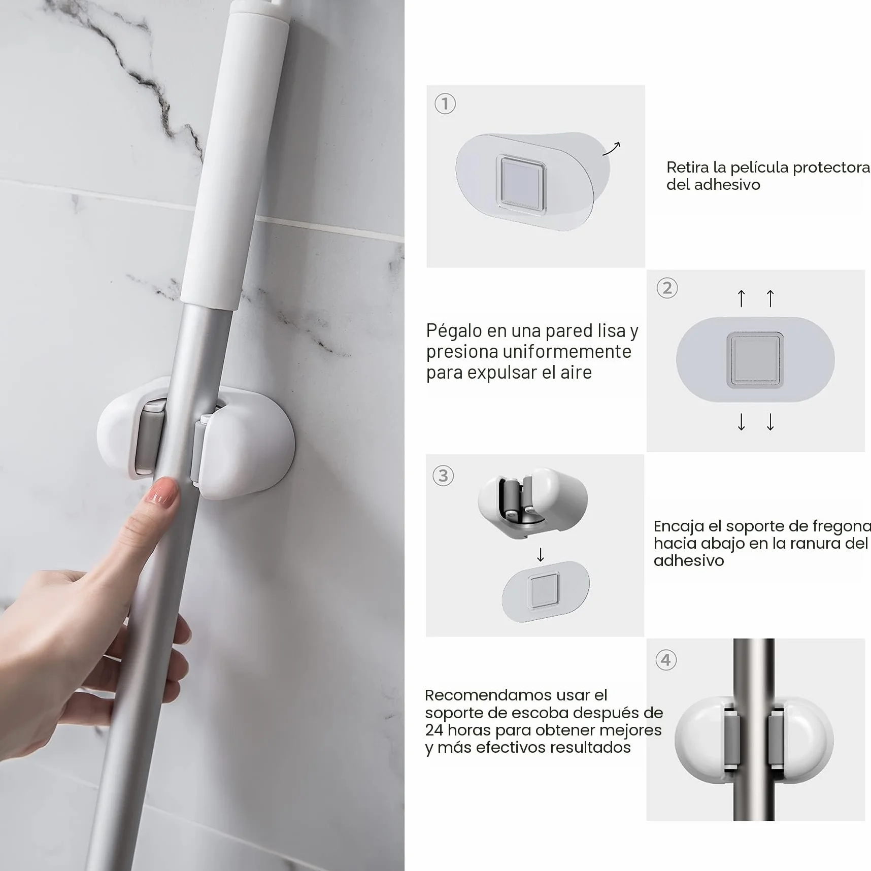 CORNERIA Soporte para Escobas 3 Piezas - Soporte para Trapeador de montaje en pared, Colgador de Fregonas para Hogar Cocina Baño Garajes - Soportes p