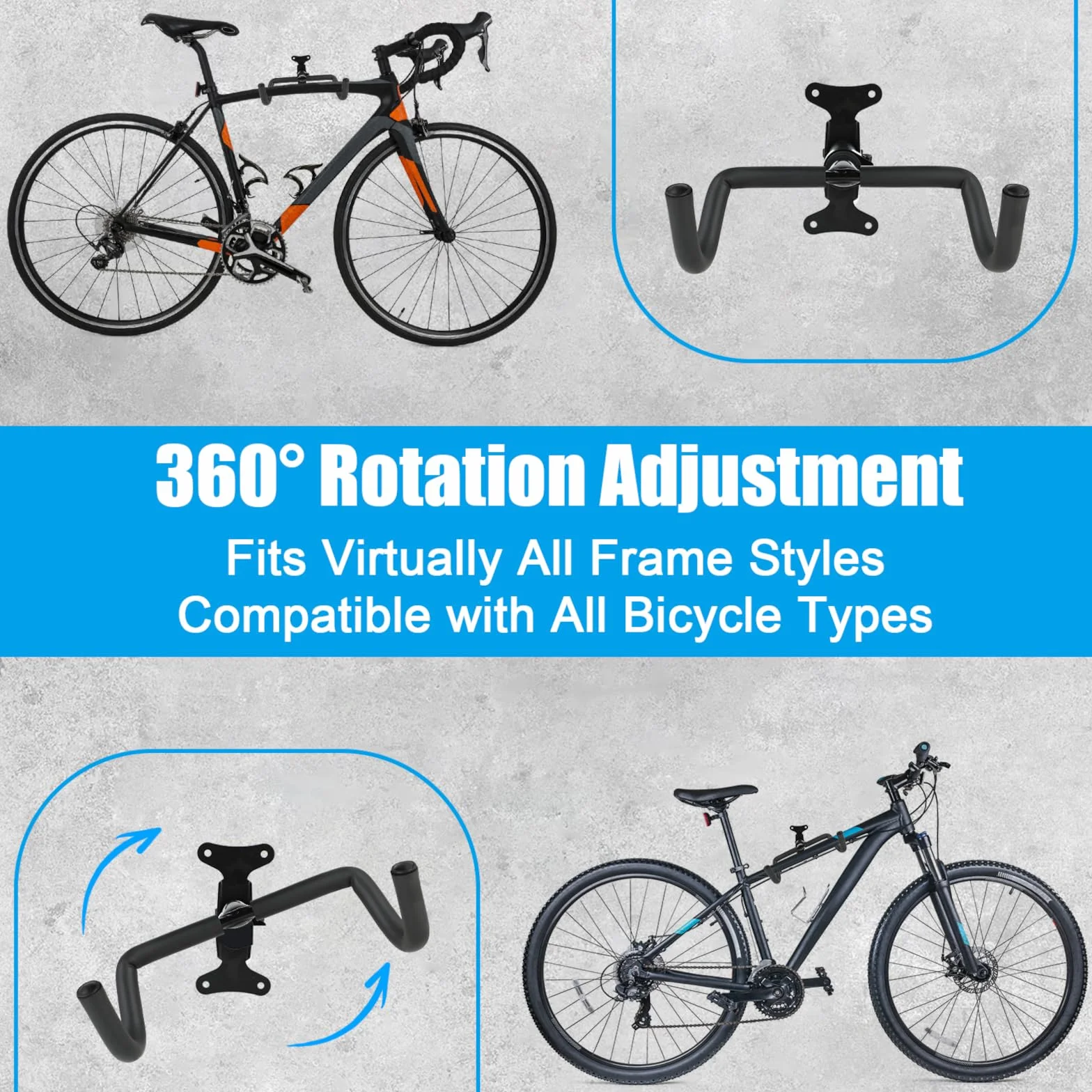 Soportes de Pared para Bicicleta 30 kg 360° Brazo Telescópico Plegable 90° Protección EVA 8 mm