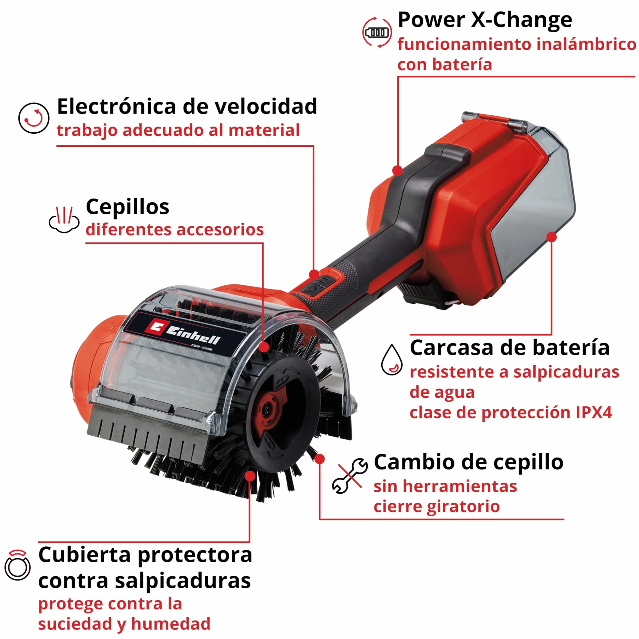 Einhell Cepillo con batería PICOBELLA 18/90 Power X-Change (18 V, cepillo de limpieza sin cables, protección contra salpicaduras, incl. 2 cepillos, 3 almohadillas de limpieza, sin batería)