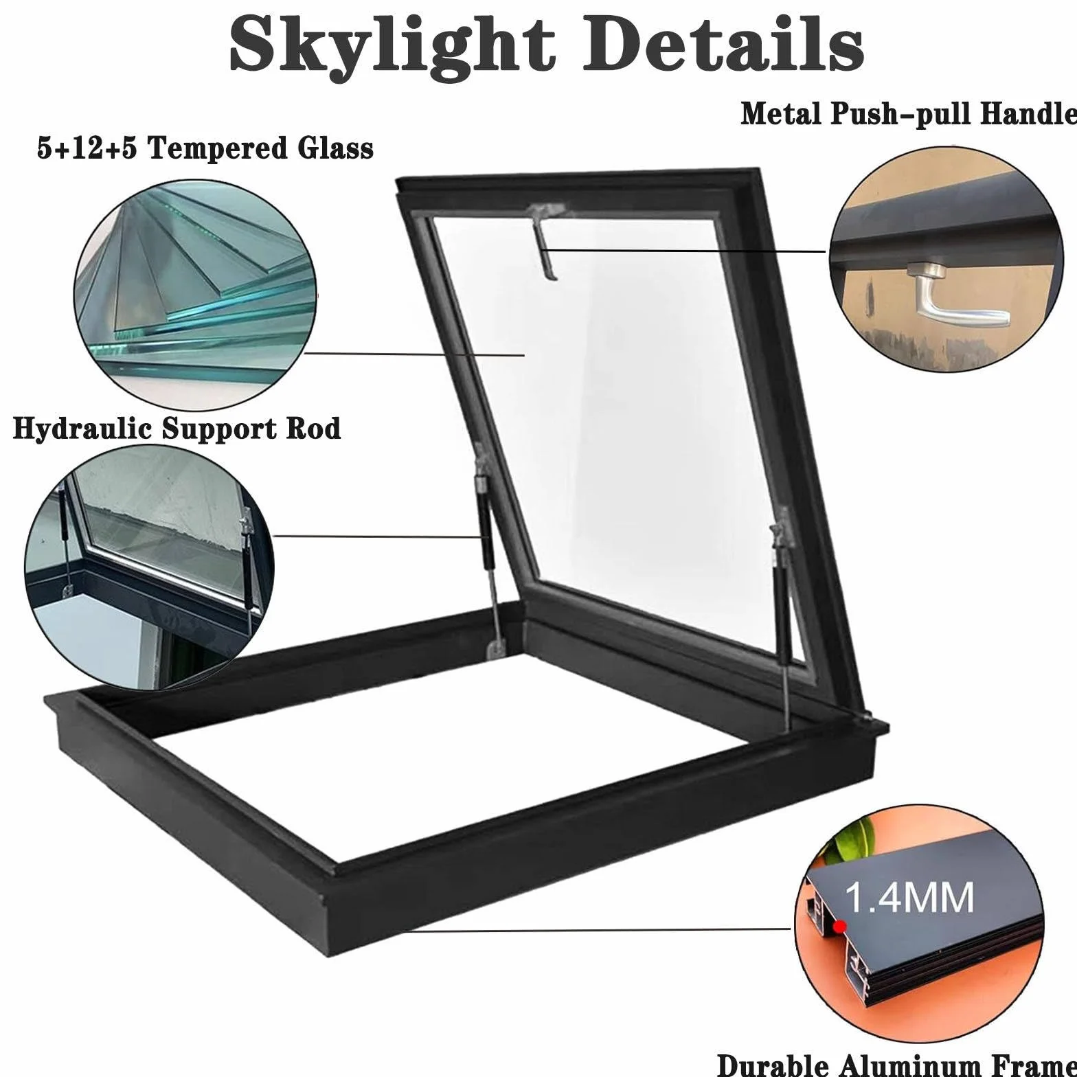 Claraboya de Techo, Ventanas de tejado de Salida, Ventanas de tejado con Vidrio Templado de Doble Capa, claraboya de Salida de Impermeable para sótanos,desván, cobertizos,600X500mm