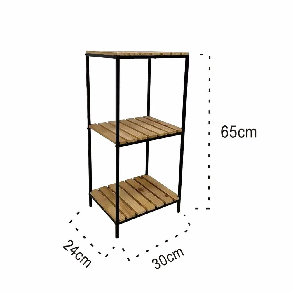 Estante Organizador de Madera Natural 3 Niveles con Marcos Metal para Baño