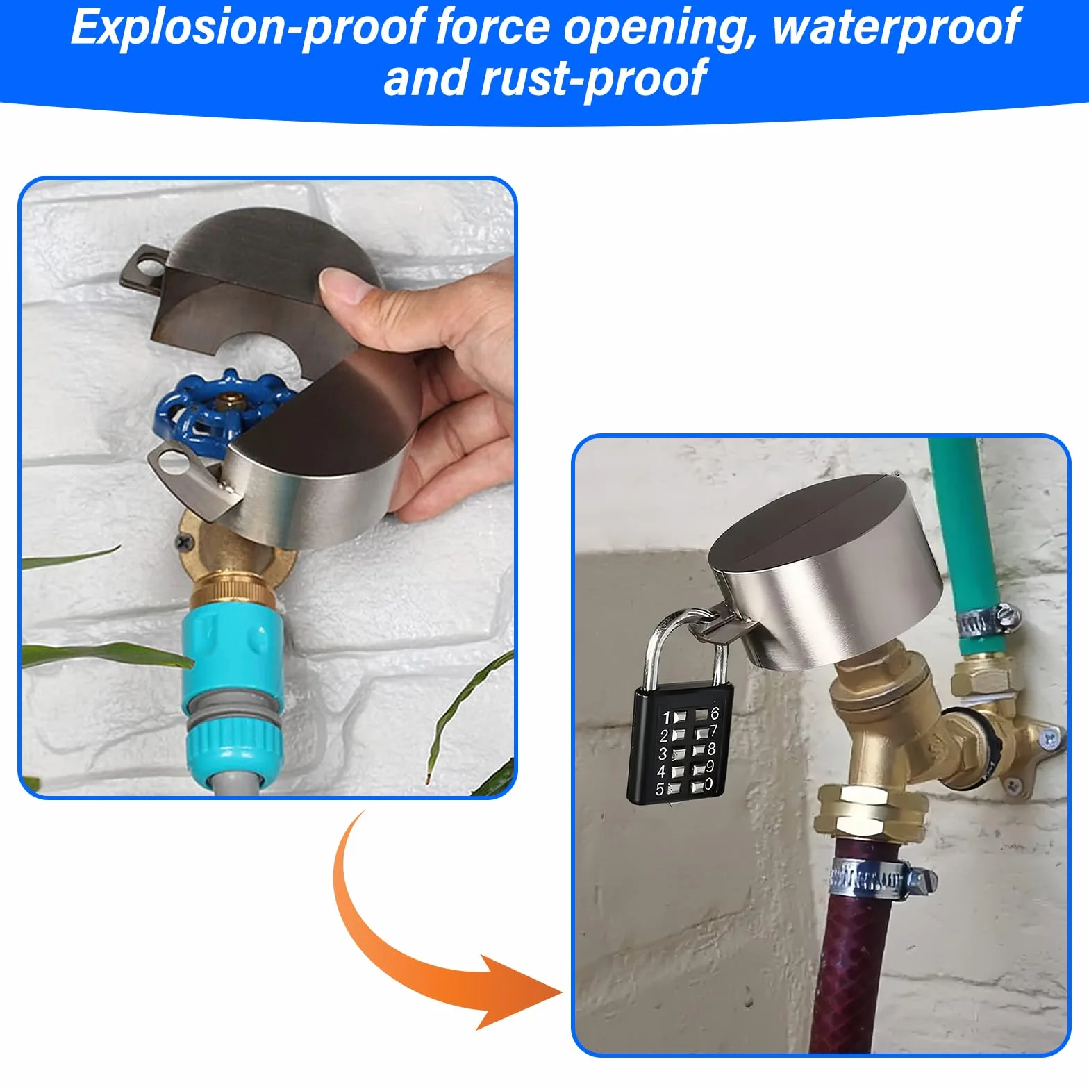 1 juego de cerradura de grifo, antirrobo y ahorro de agua cubierta protectora del grifo, cubierta de la cerradura del grifo con 2 cerraduras y 4 llaves, cerradura de agua de acero inoxidable para