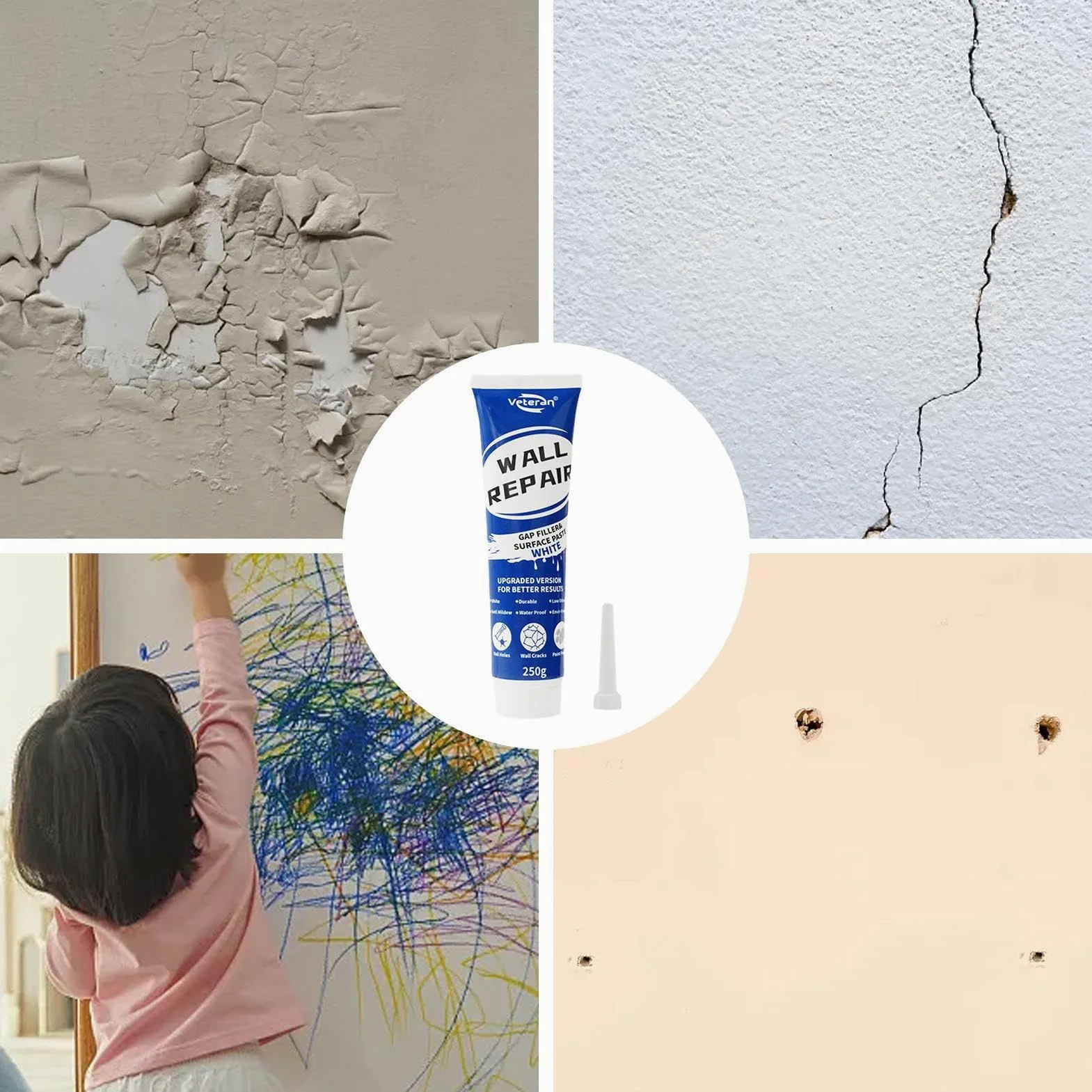 spackles Wall Repair, Plaster Wall Repair Paste, Household Mending Cream, Quick Drying White Tile Grout Filler, Crack and Peeling Agent for Walls, Ceilings, Azulejos and Home Renovation