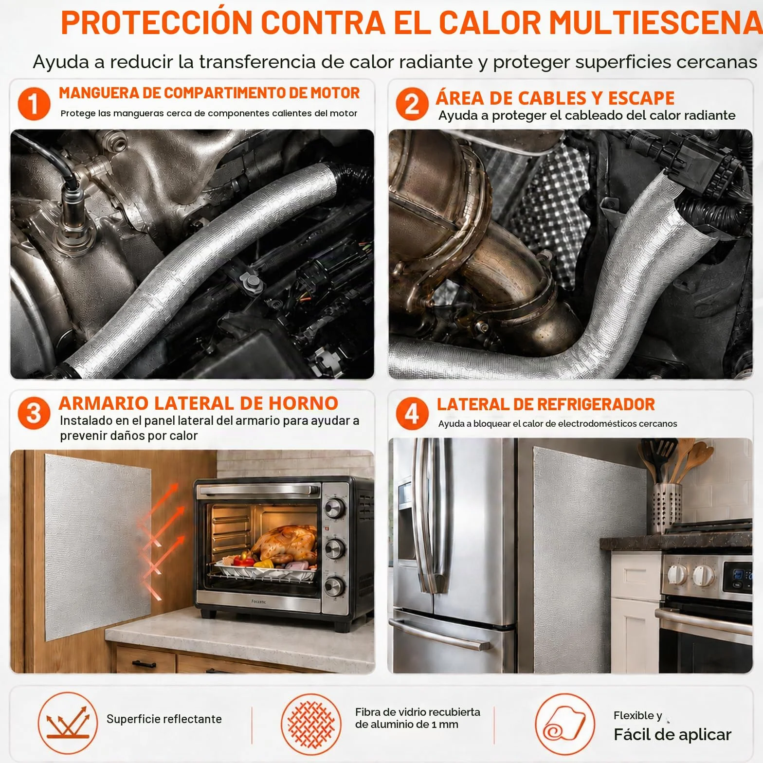 Aislante Térmico Adhesivo Aluminizado 30 x 100 cm Protección Anticalórica para Tubos de Escape