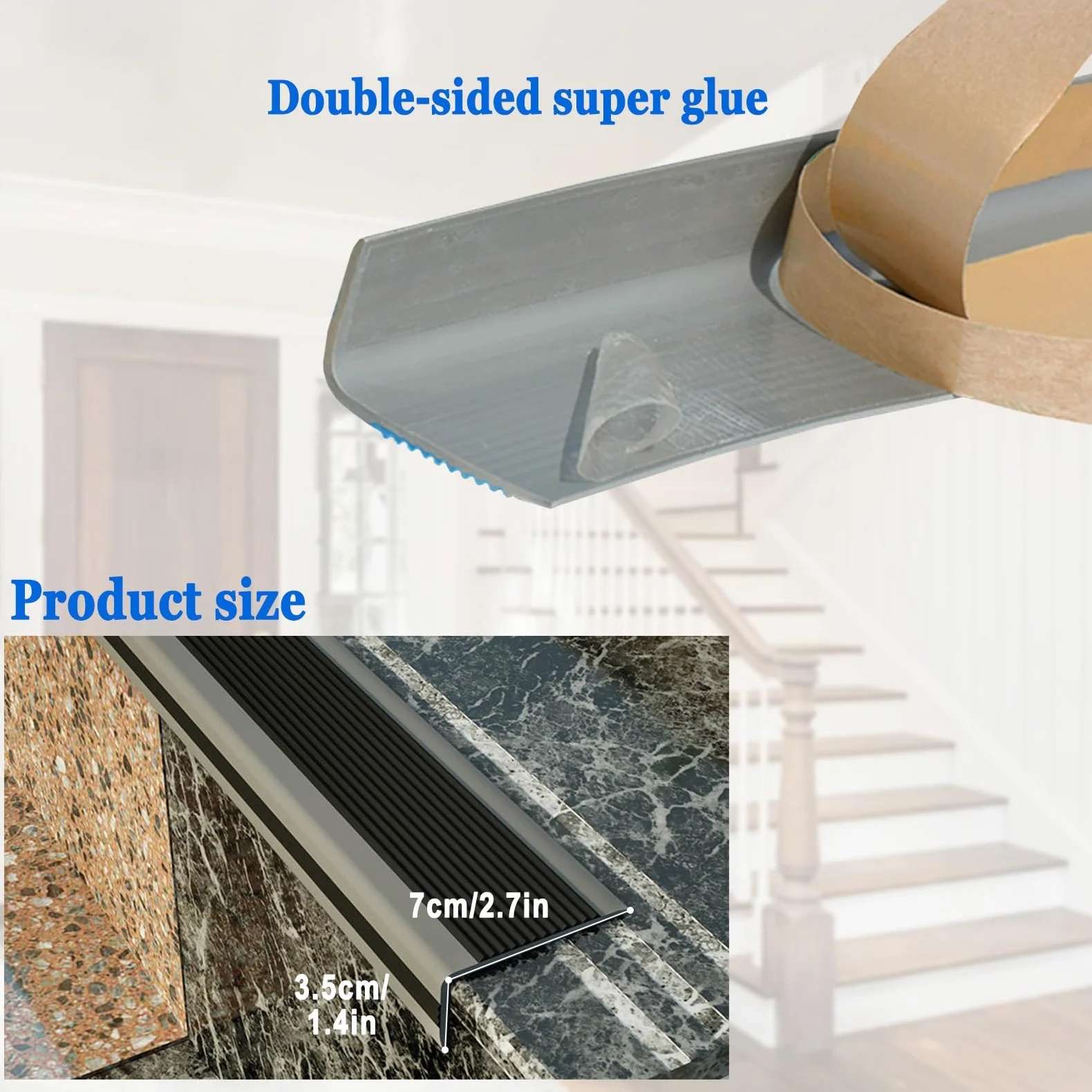 Perfil de Borde de Escalera Tira Antideslizante Tira, Perfil de PVC Autoadhesivo de Borde Para Escaleras, Utilizado Para Escaleras Interiores Y Exteriores, Tiras Antideslizantes Para Peldaños(Grayish