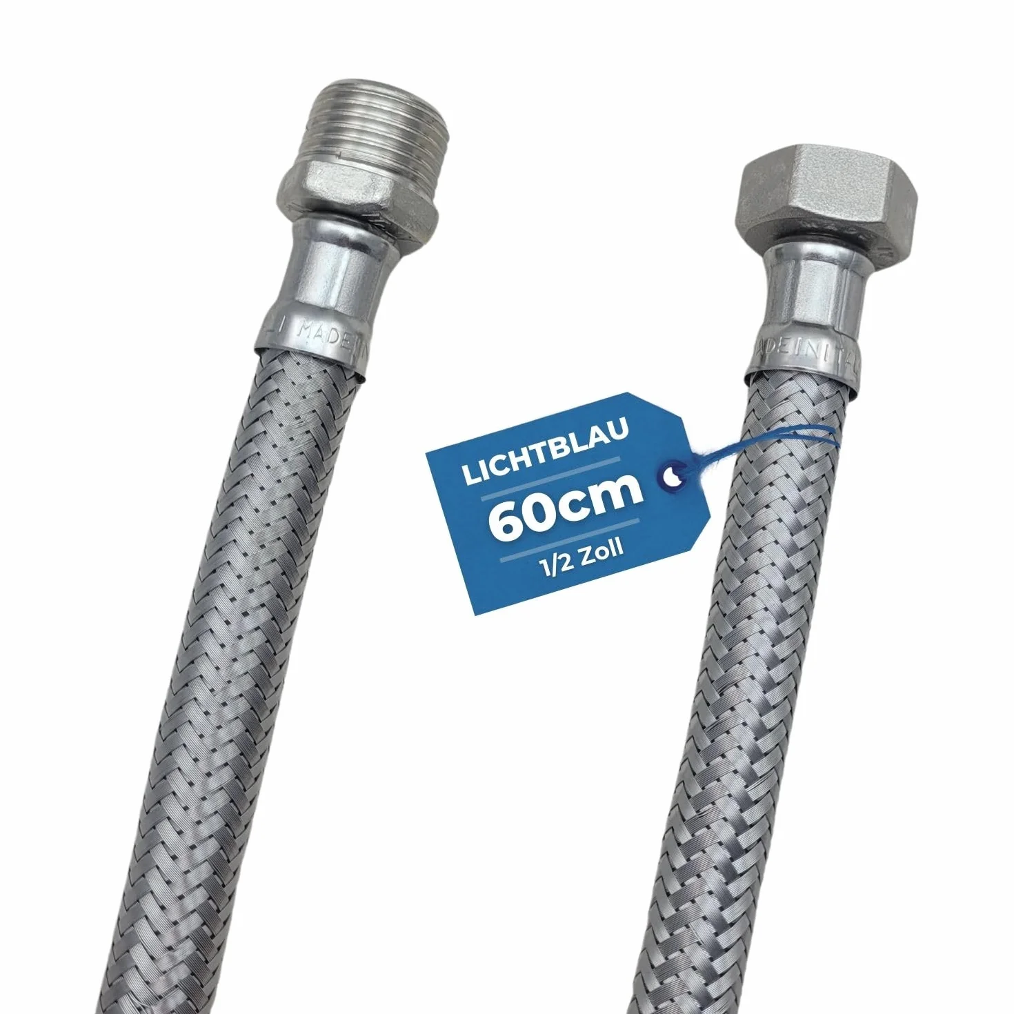 LICHTBLAU manguera de extensión flexible acero inoxidable 60 cm 1/2 pulgada, latiguillo prolongador antitorsión para grifo cocina y baño, agua potable, alta presión, resistente y duradera