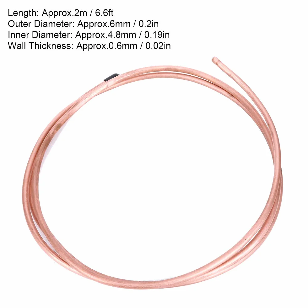 Bobina de Tubo de Cobre Blando 6mm OD 4,8mm ID 0,6mm 2m para Aire Acondicionado Refrigerador