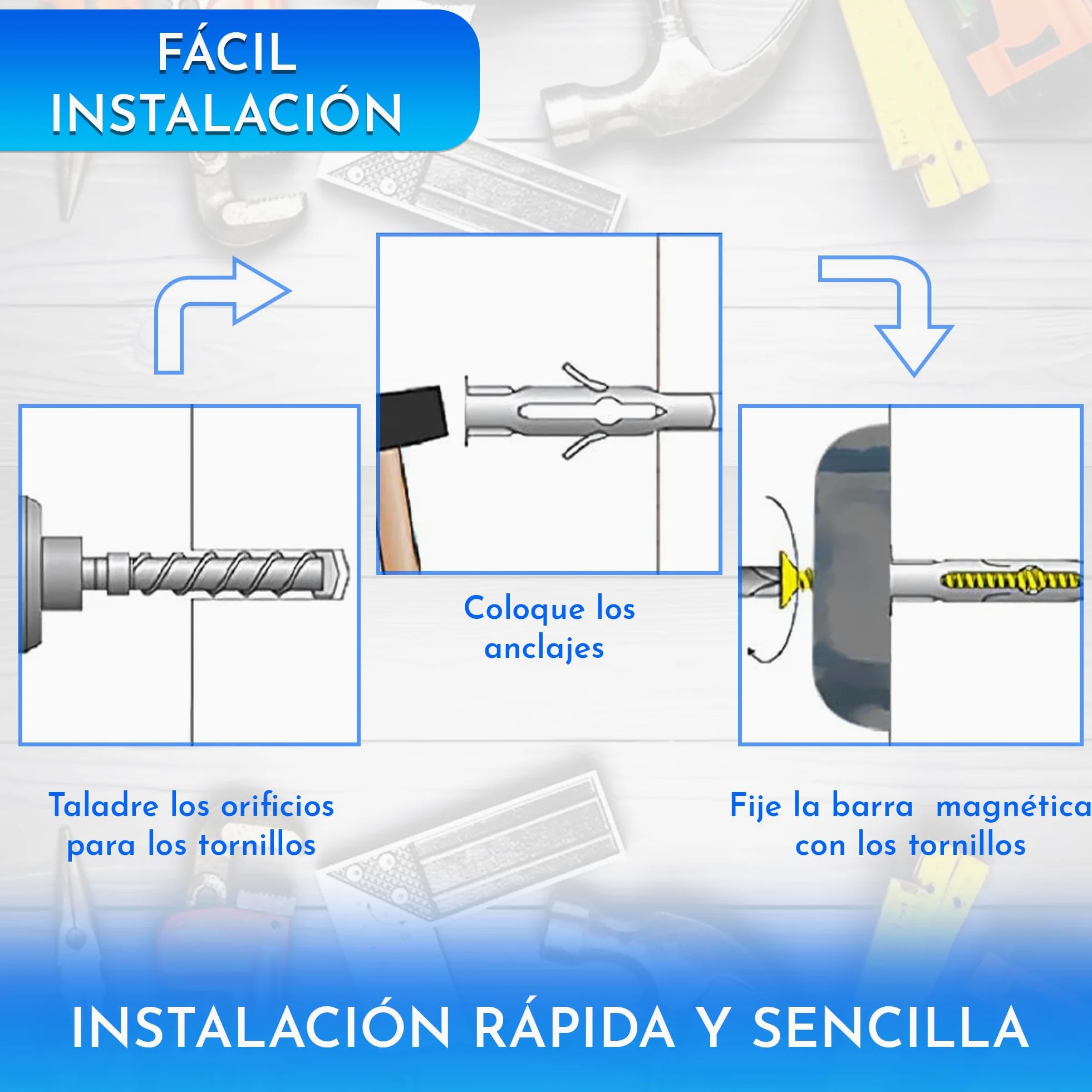 Organizador herramientas pared magnetico 4 uds 33 cm x 5 cm iman