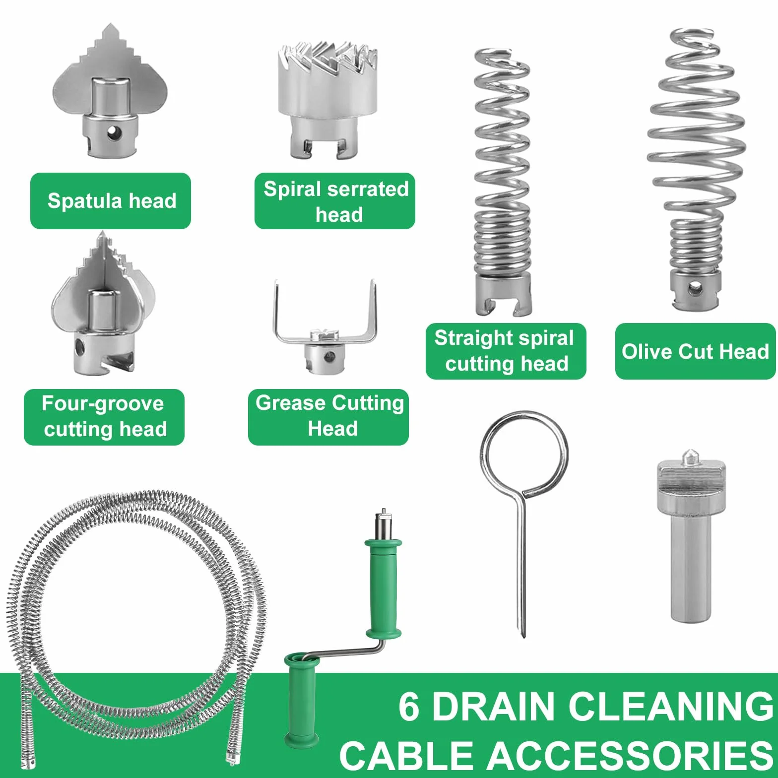 Espiral de limpieza de tuberías de 5 m, en espiral, 12 mm, con 6 unidades de desatascadores en espiral para inodoros, desatascamiento, alcantarillado, bañera