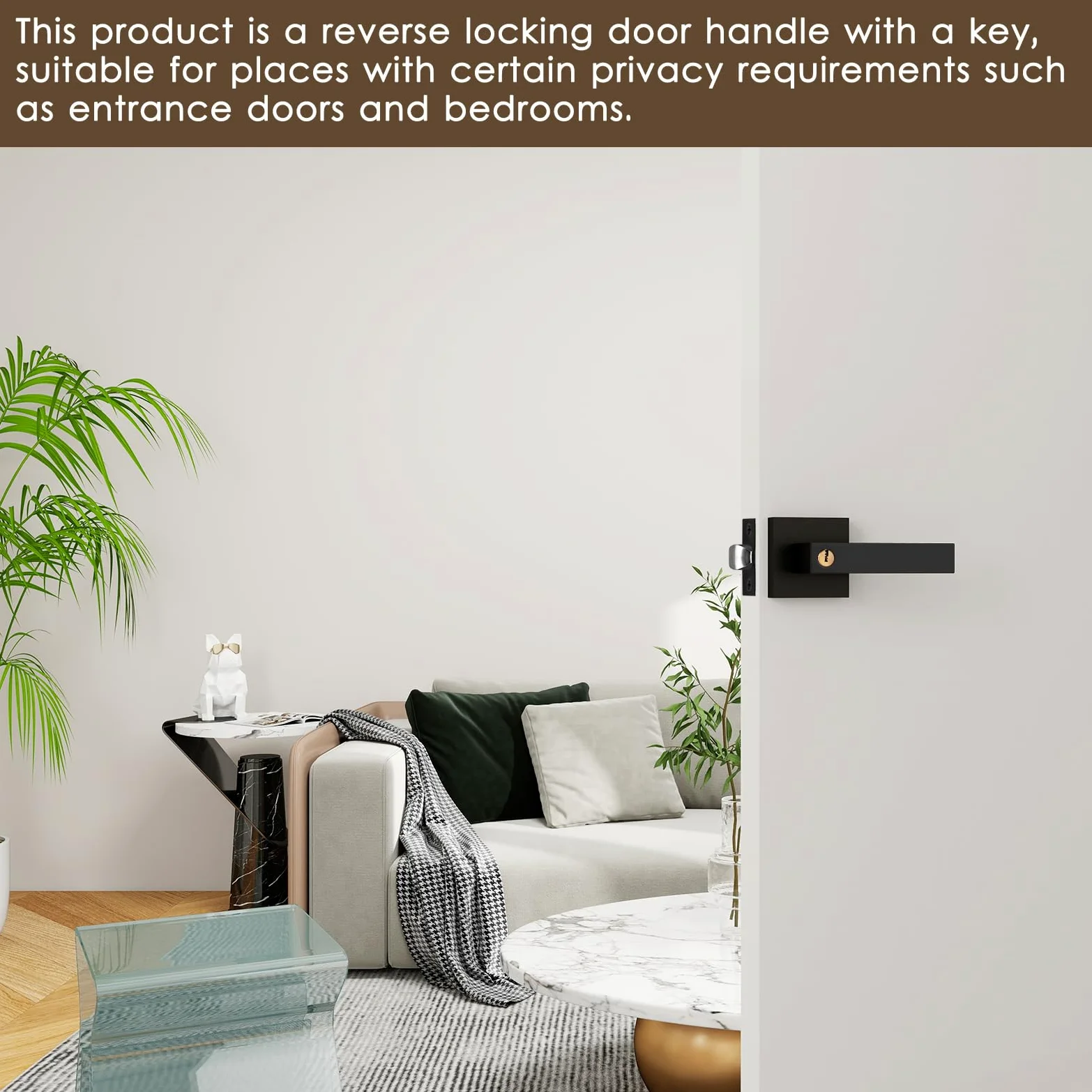 Juego de Manillas para Puerta Manija de Puerta con Cerradura y Llave Maneta Cuadrada Puerta Exterior con Llaves para Dormitorio Negro Reversible para Puertas con Apertura a la Derecha o a la Izquierd