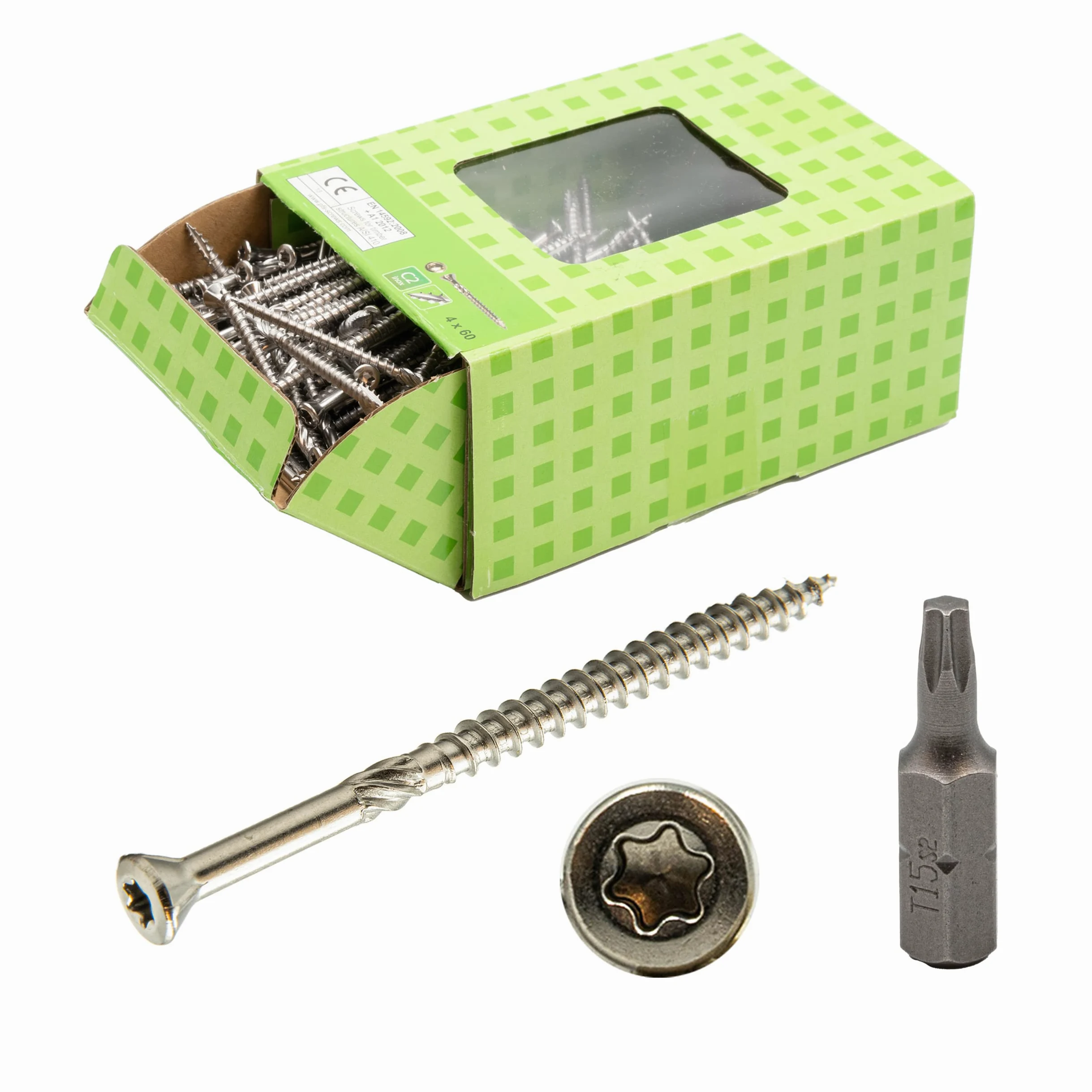 Tornillos para terraza 5 x 60 mm, acero inoxidable C2 (200 unidades) + puntas)