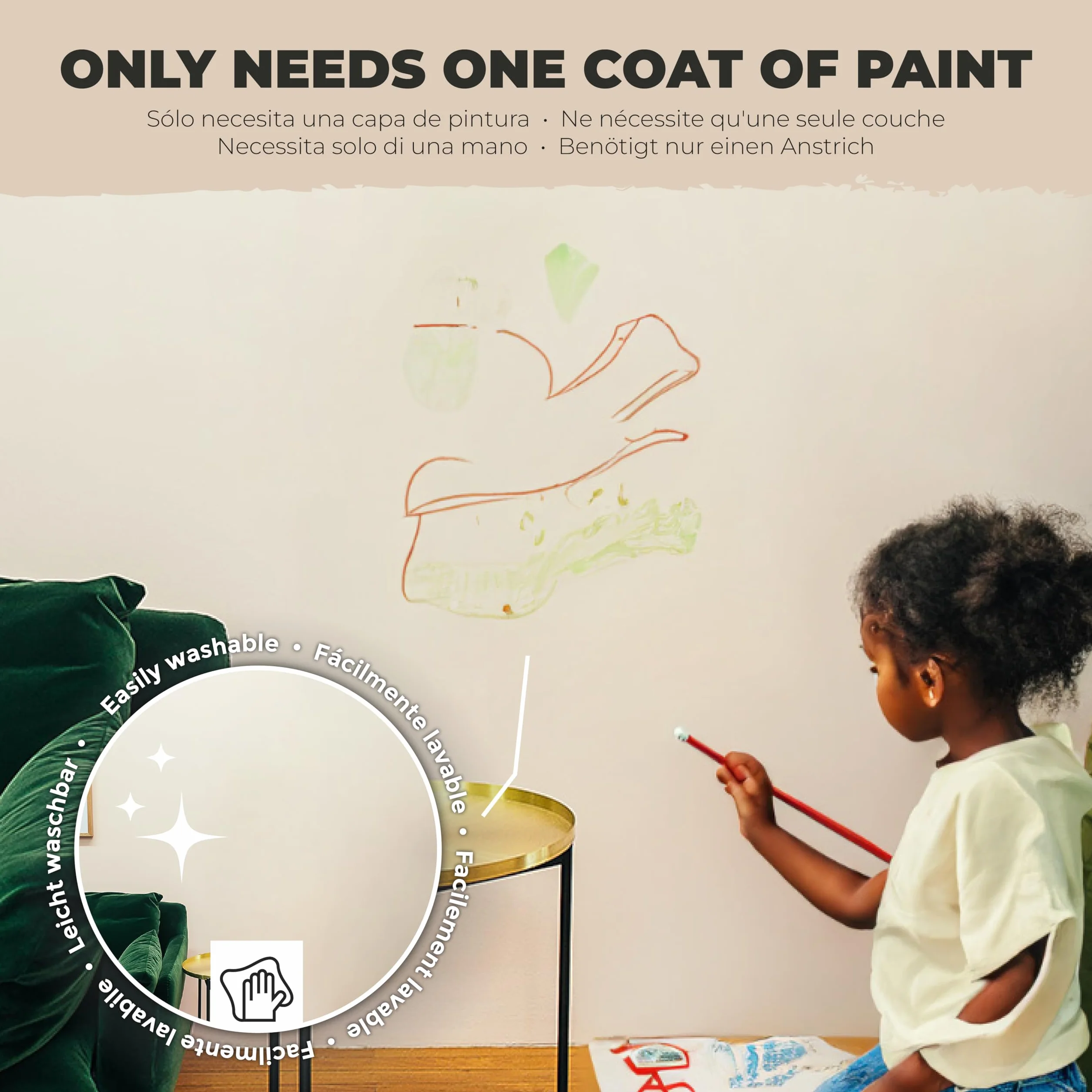 PECTRO Pintura Una Capa 4L (6,3kg) - incluye Rodillo, Rejilla, Brocha y Cinta - Pintura Interior Paredes y Techos Mate, colores cálidos, lavable de gran durabilidad y cubrición