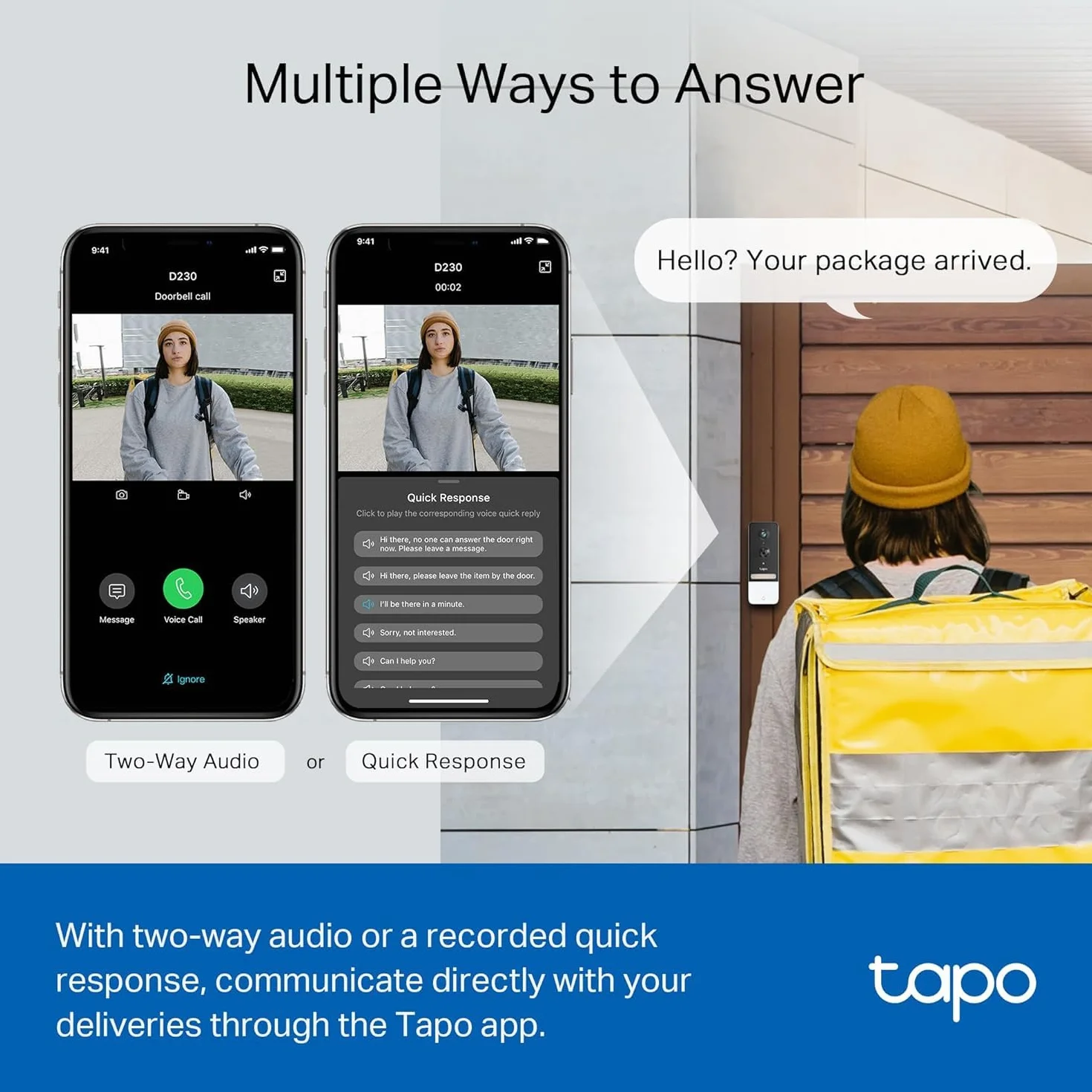 TP-Link Tapo D230S1,Timbre de seguridad inalámbrico inteligente de 2 K 5 MP, funciona con batería, conversación bidireccional, IP64, funciona con Alexa y Google Home, fácil instalación (Tapo D230S1)