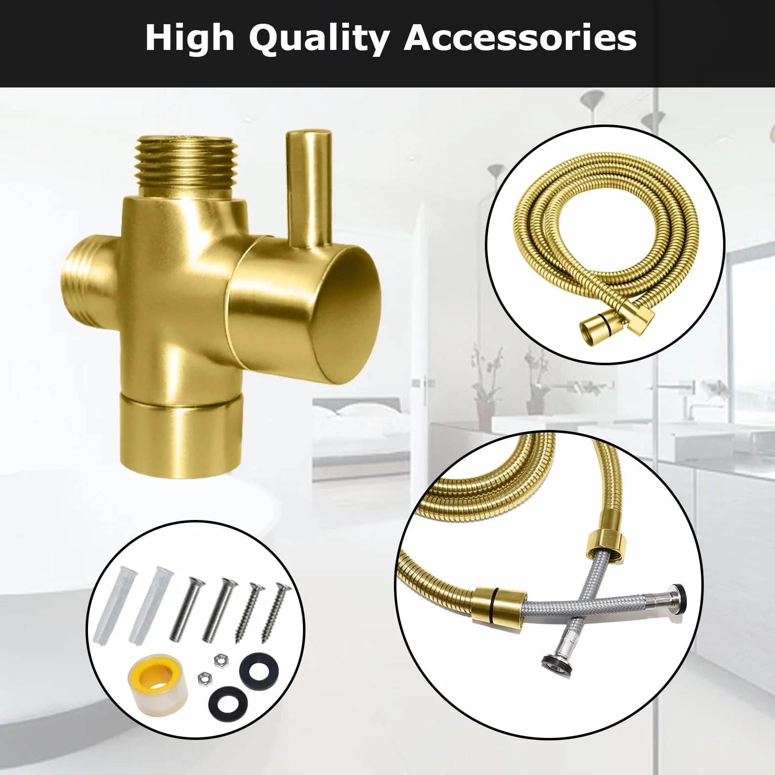[LOSCHEN] Bidé de pared Kit de pulverización para inodoro, pulverizador de mano accesorio de inodoro de acero inoxidable para mascotas cuarto de baño/higiene personal/baño (Glod)