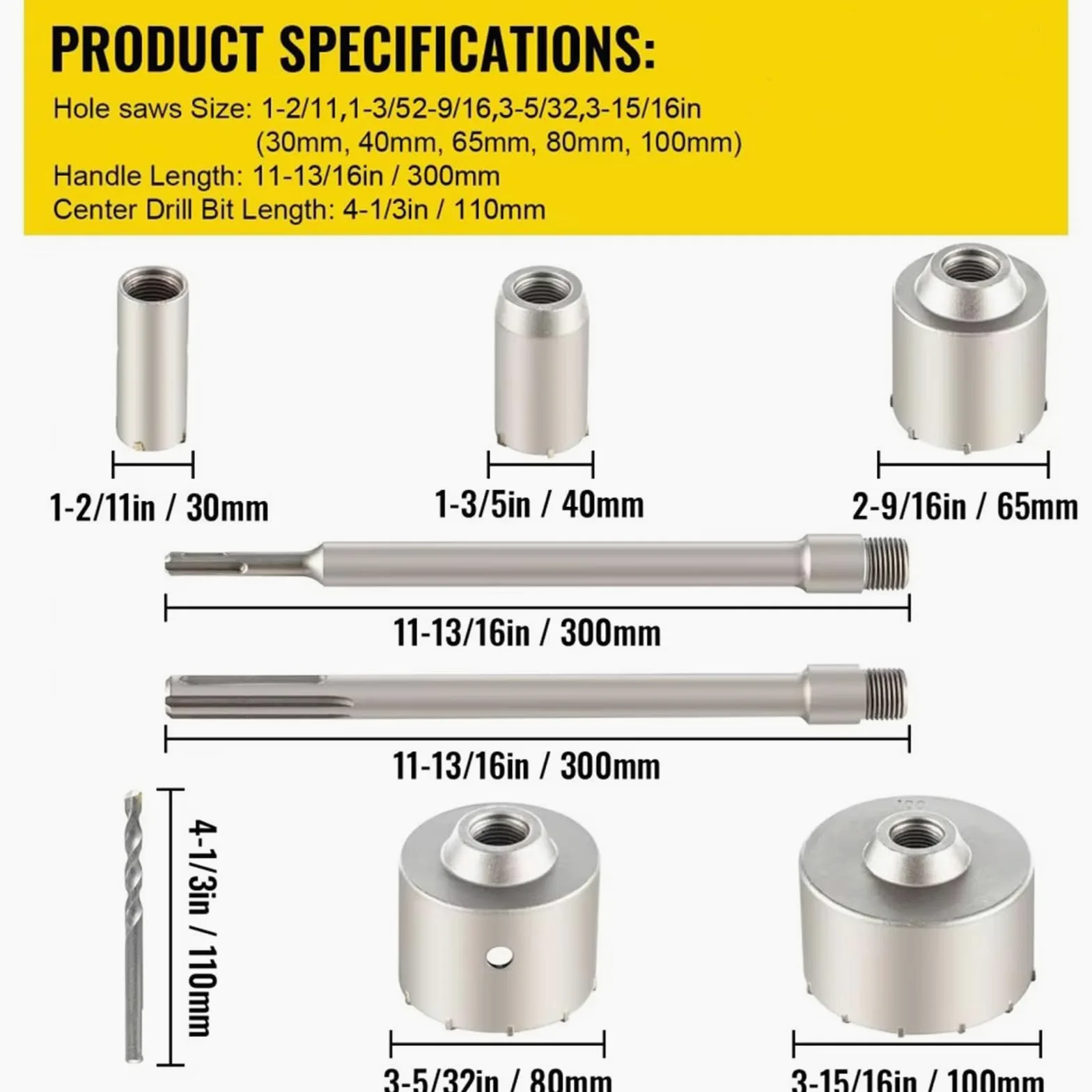 Kit De Sierra Perforadora para Hormigón 4 En 1, 8/9 Uds., 30-100/40-125mm, Broca para Cemento, Juego De Herramientas para Abridor De Agujeros para Pared