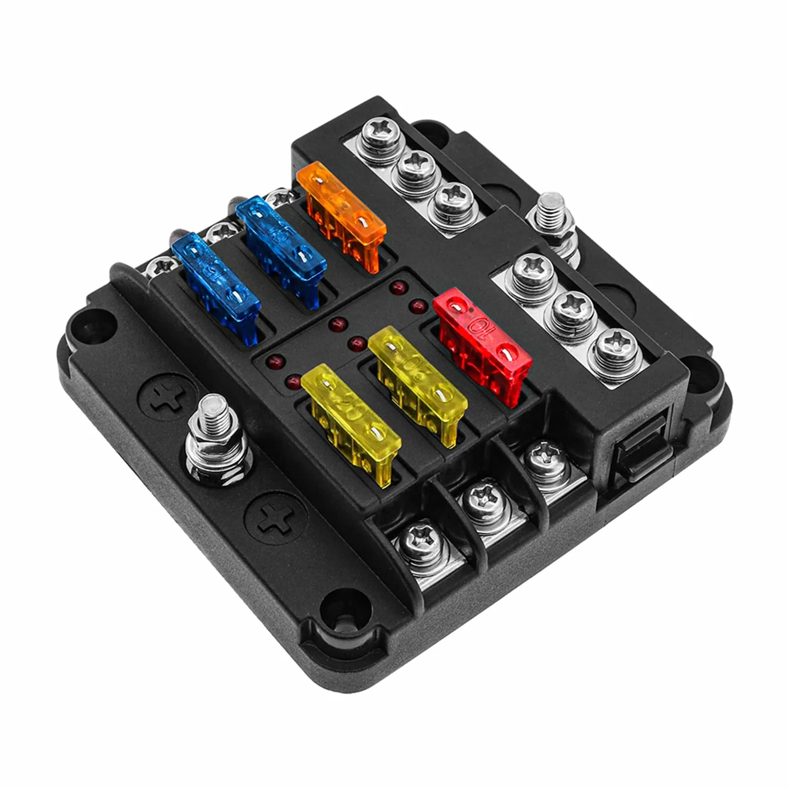 KAOLALI Caja de Fusibles 6 Vias, Porta Fusibles con Cuchilla Negativa, LED, 12V para Coche Barco Marino