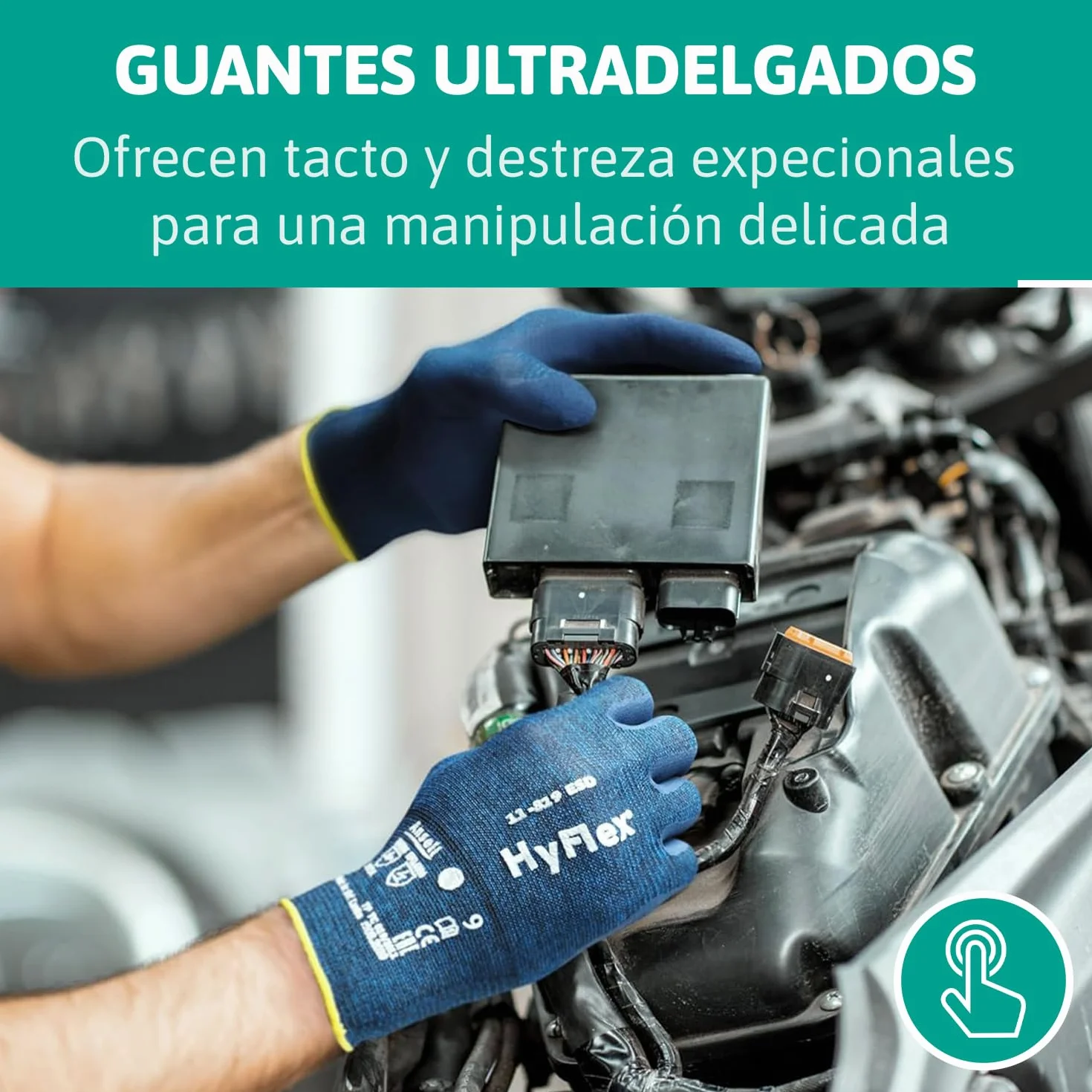 Ansell HyFlex 11-819 Guantes Trabajo Electricista Nitrilo ESD Antiestatico Touchscreen Azul Talla L 12 Pares