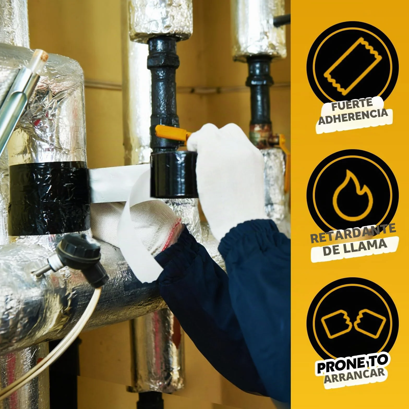 LLPT Cinta de Aluminio | Negro | 5cm x 20m | Adhesivo de Alta Temperatura | Trabajo Pesado Sellado de HVAC Cinta | para Conductos de Aire Frío y Caliente para Reparación de Tuberías de Metal (BF065)