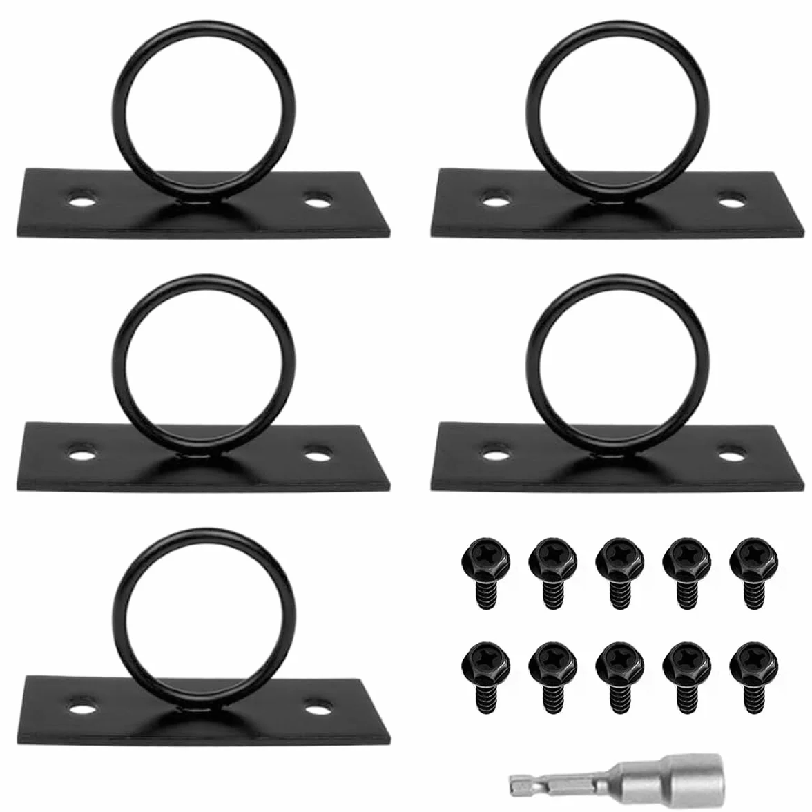 Alide Juego de 5 soportes para cables negros de acero inoxidable con cuerda de yute para pasamanos y escaleras.
