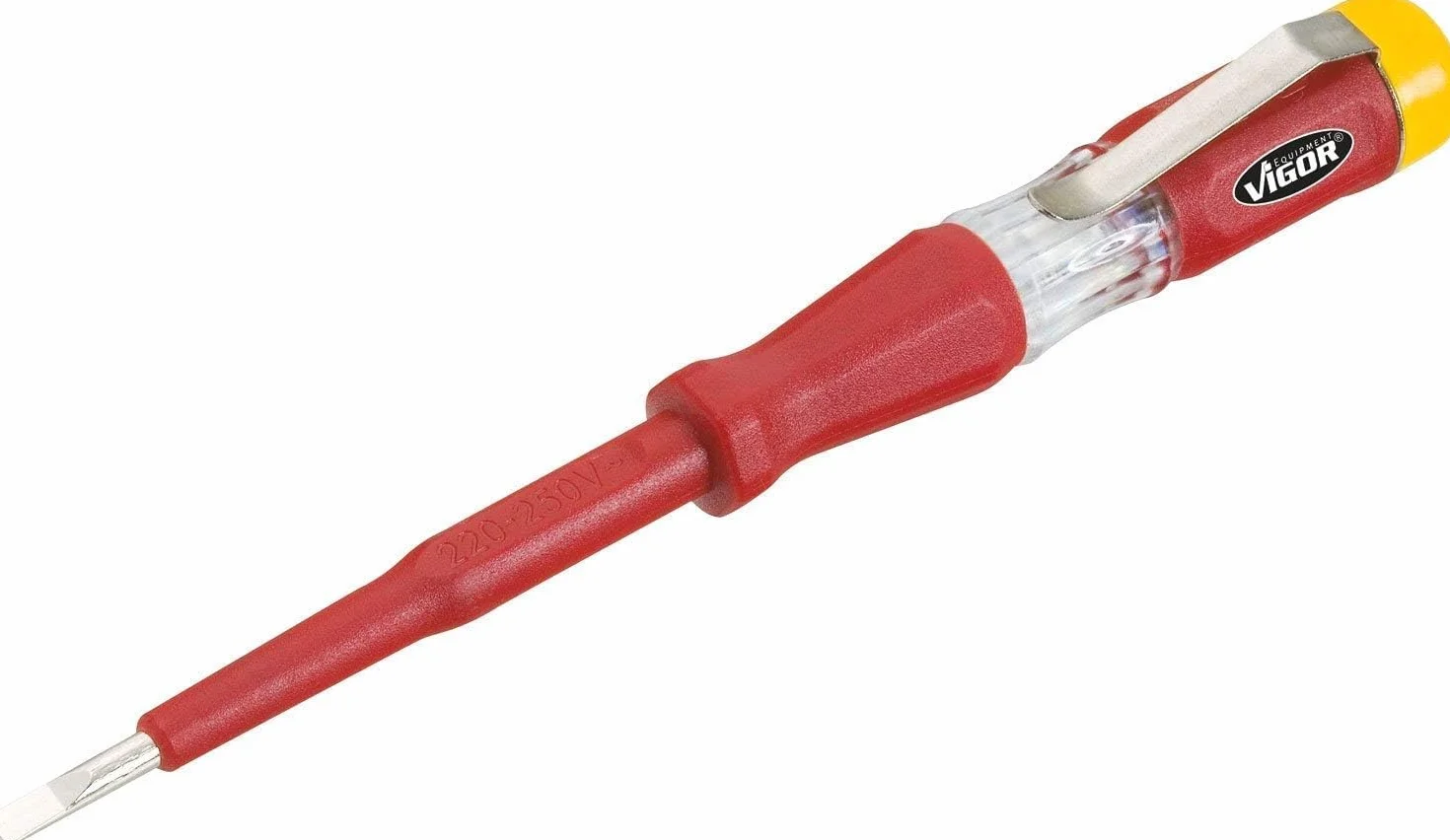ViGOR V1138 Comprobador de tensión 150-250V VDE perfil ranurado 0,5 x 3 mm con clip de sujeción
