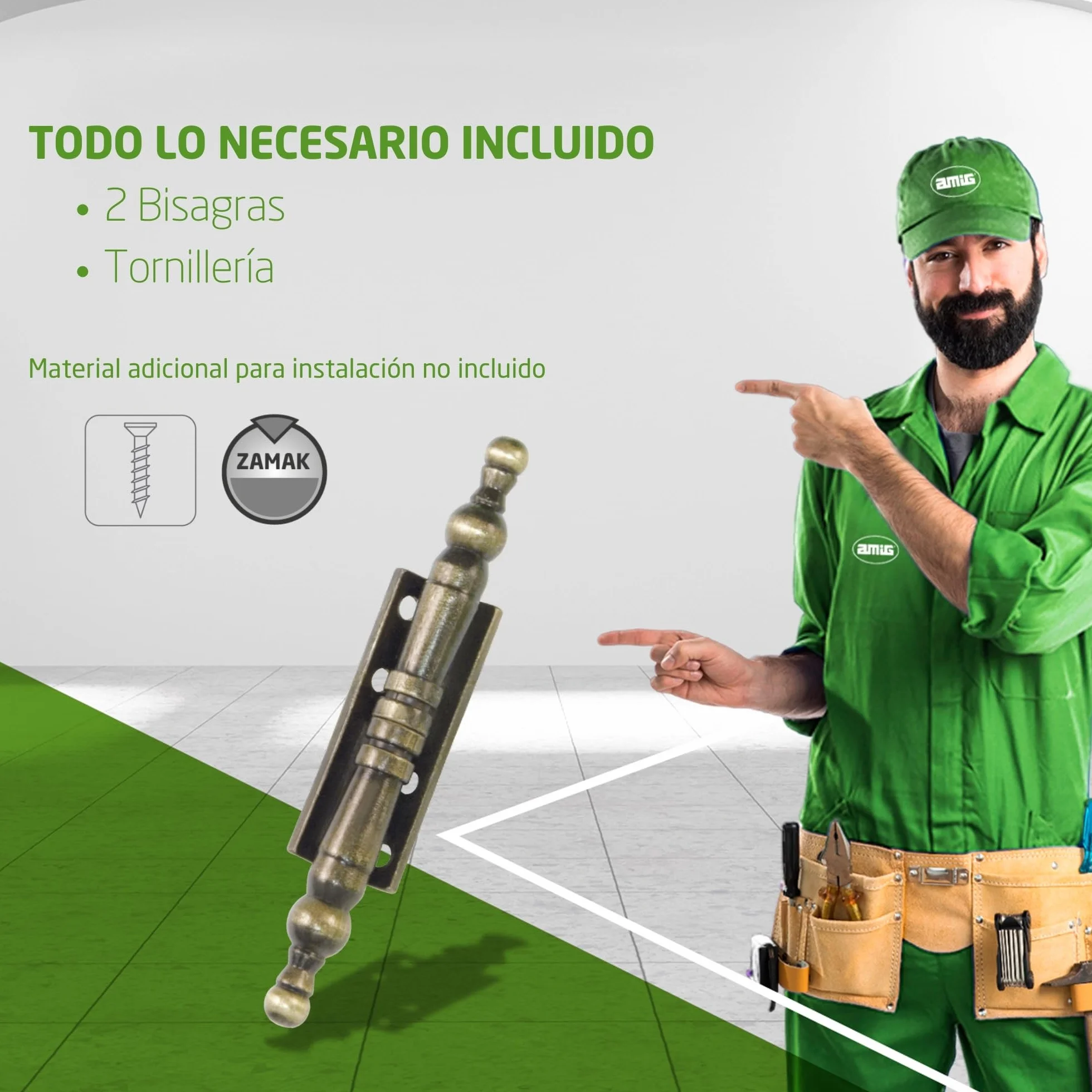 Amig Bisagra Desmontable Decorativa Zamak 100 x 10 mm Cuero para Puertas Abatibles Armarios