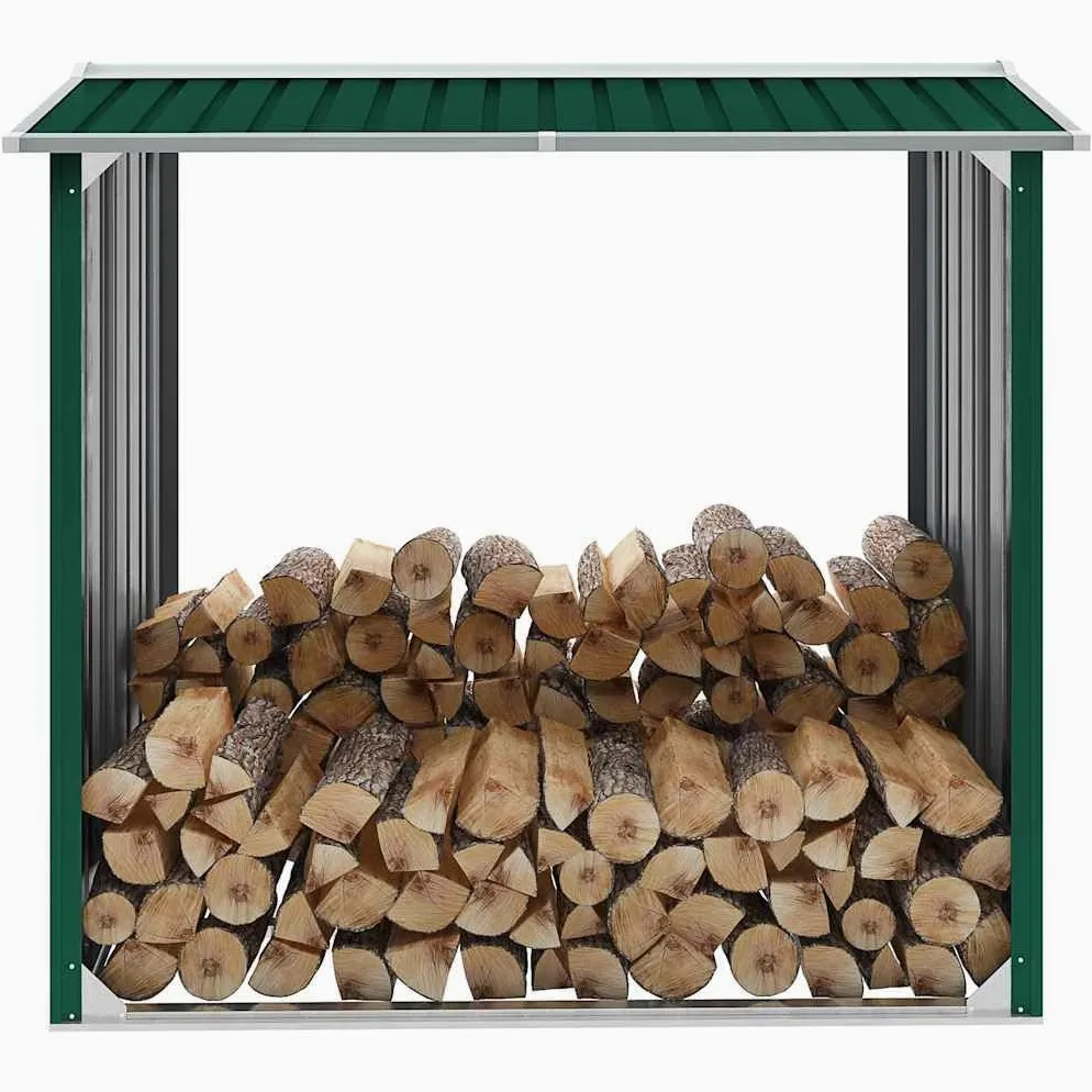 Caseta de jardín para leña Acero galvanizado Verde 172x91x154cm, Casa y jardín Accesorios para hornos de leña y chimeneas Accesorios para Bolsas y Soportes de leña, Verde, 17.47kg