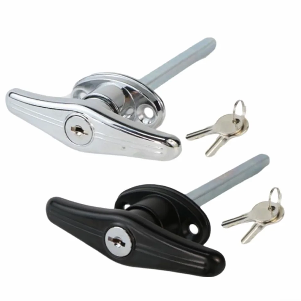 Cerradura de puerta de garaje con mango en T, cerradura de puerta de aleación de zinc, mango tipo T, kit de bloqueo de mango en T, barra de conexión, cerradura de puerta de chasis (plateado)