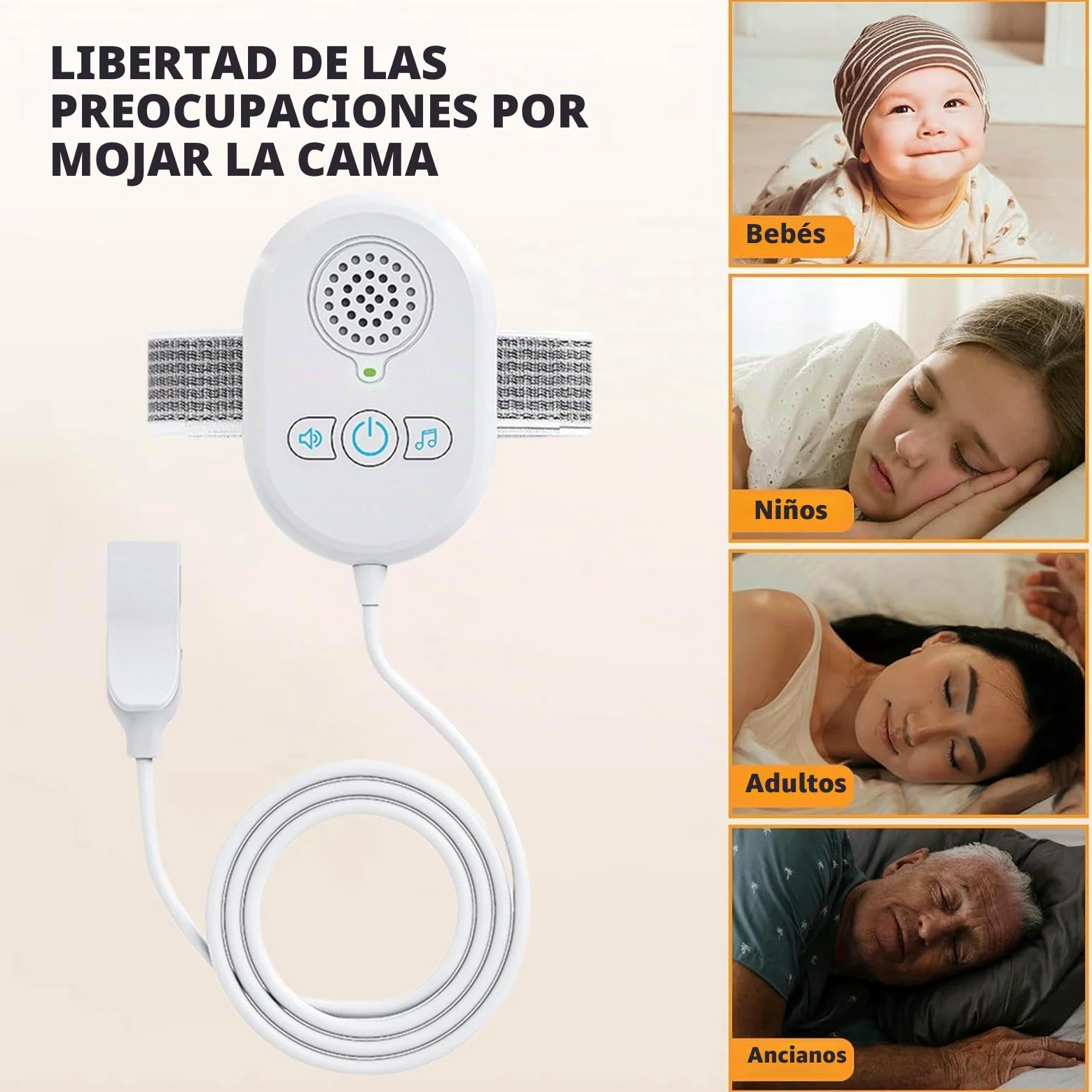 Sensor de enuresis de cama, solución de entrenamiento para ir al baño, alarma de sonido fuerte, alerta de vibración fuerte, monitor de enuresis nocturna, dispositivo de entrenamiento eficaz, sensor
