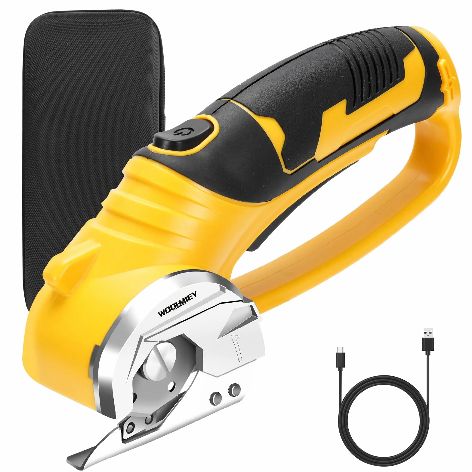 Tijeras Eléctricas Recargables 220RPM, Cortador Eléctrico de Cartón, Cizalla Eléctrica Portátil con Luz LED y Seguridad, para Costura, DIY y Reciclaje de Cartón (Amarillo)