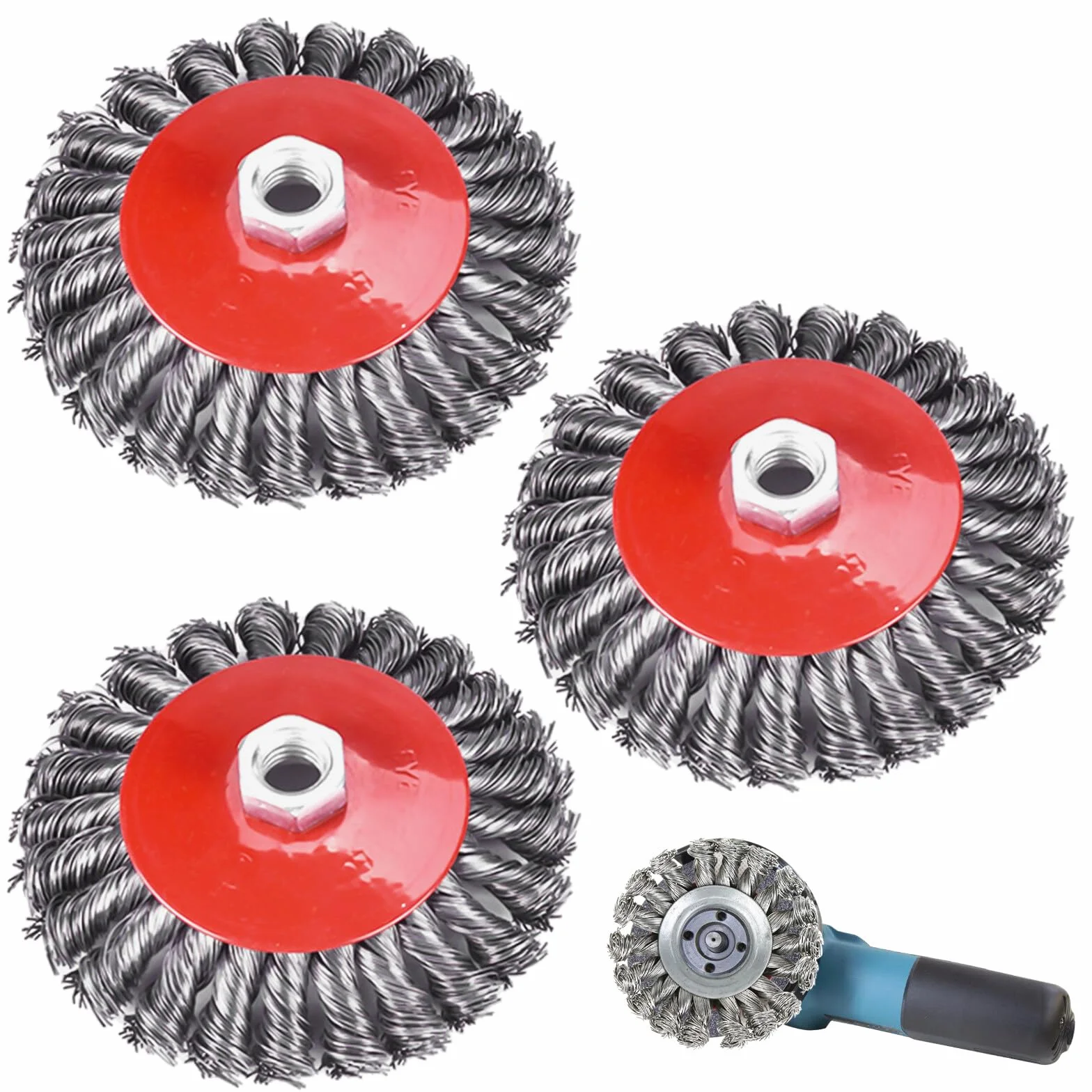Juego de 3 cepillos de alambre para amoladora angular M14 de 125 mm para amoladora angular