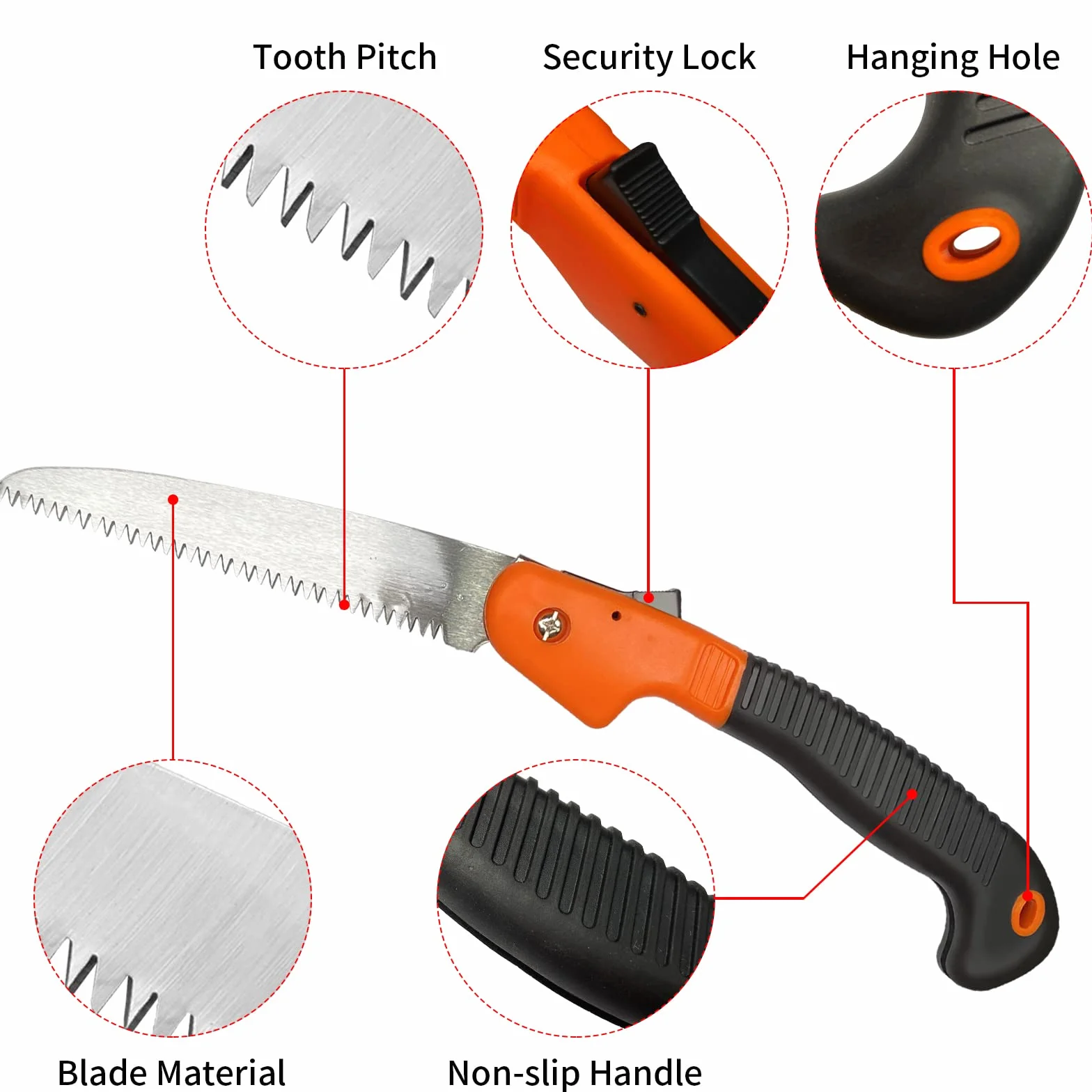 Newaner Serrucho de Poda Plegable 180mm Sierra de Mano Mango Antideslizante Cierre de Seguridad Naranja
