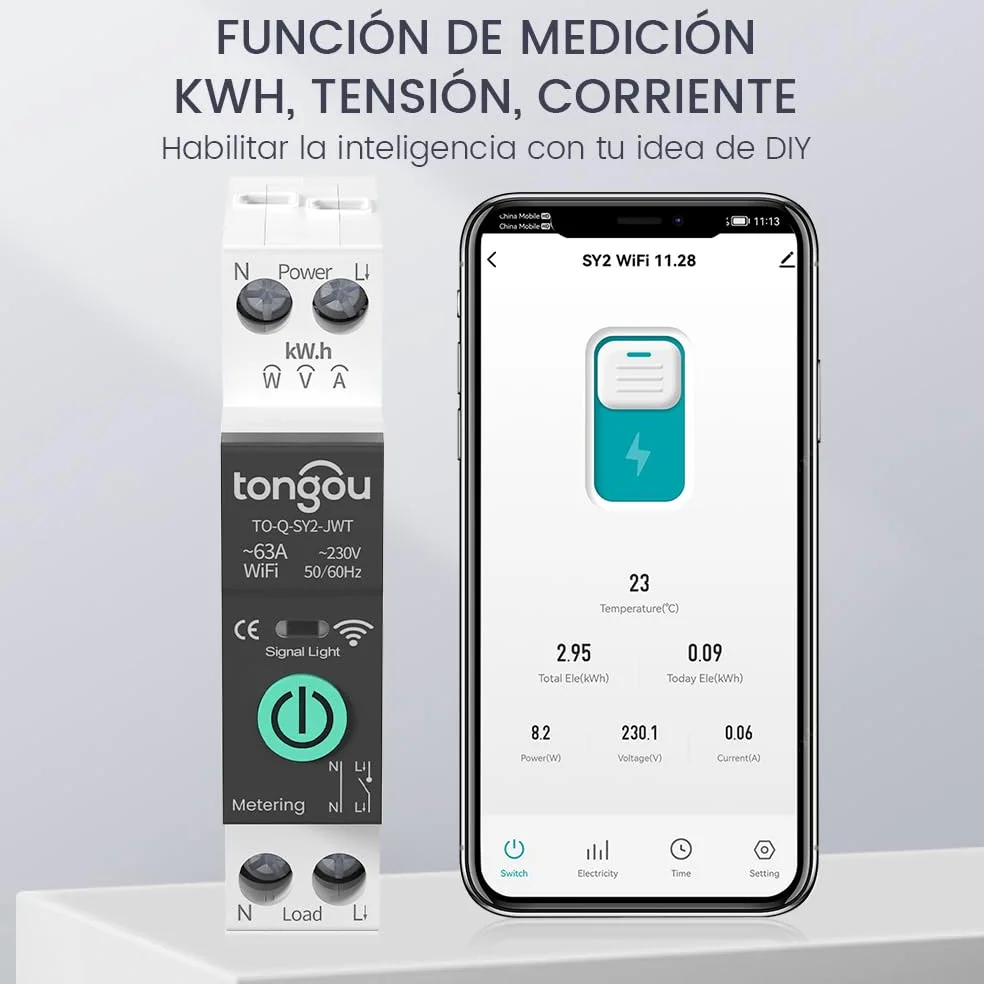TONGOU SY2 JWT | WLAN Relé Inteligente Interruptor | Medición Potencia | Automatización Hogar | TUYA APP​ NO Hub Requerido | Control Inalámbrico Iluminación +Electrodomésticos