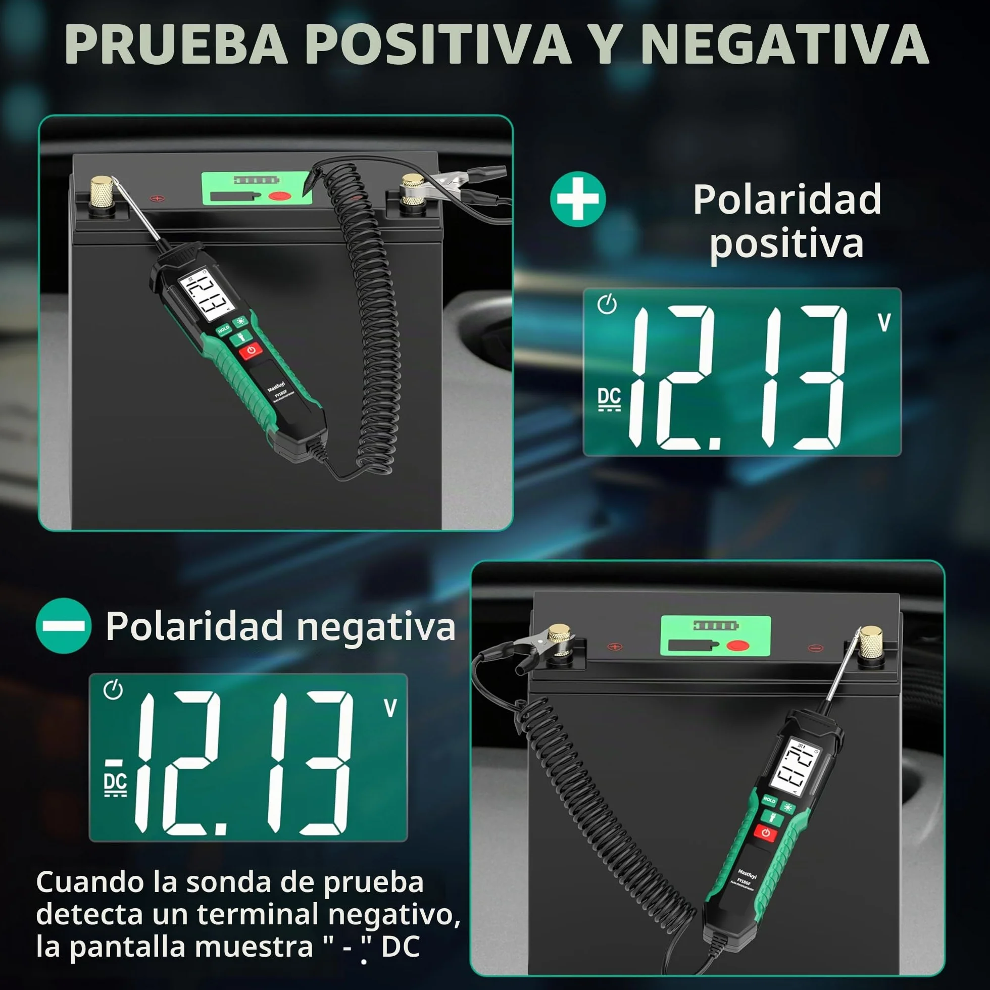 Lápiz Comprobador de Voltaje para Coche, 0,8 V-100 V CC Probador de Circuito Digital LCD Retroiluminado, Voltímetro Bidireccional Automático