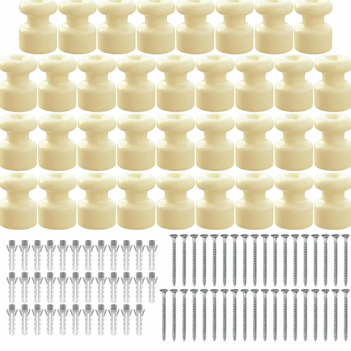 35 piezas Aisladores de porcelana para instalación con cable trenzado textil, aisladores para cables trenzados, aislante de porcelana, Beige brillante, Ø18 mm, aisladores de cerámica vintage