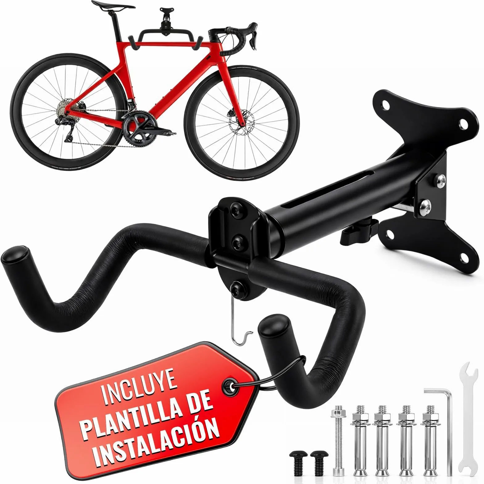 Soporte Pared Bicicleta De Forma Horizontal, Incluye Plantilla e Instruciones De Montaje. Soporte pared bicicleta Ajustable