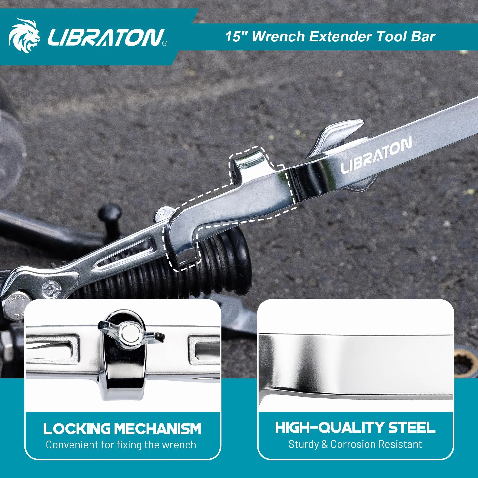 LIBRATON Barra Extensión de Llave de 38 cm, Herramienta Extensora de Llave para Máximo Apalancamiento, Adaptador Extensor de Llave para Reparación y Mecánica Automóviles, con Agarre Antideslizante