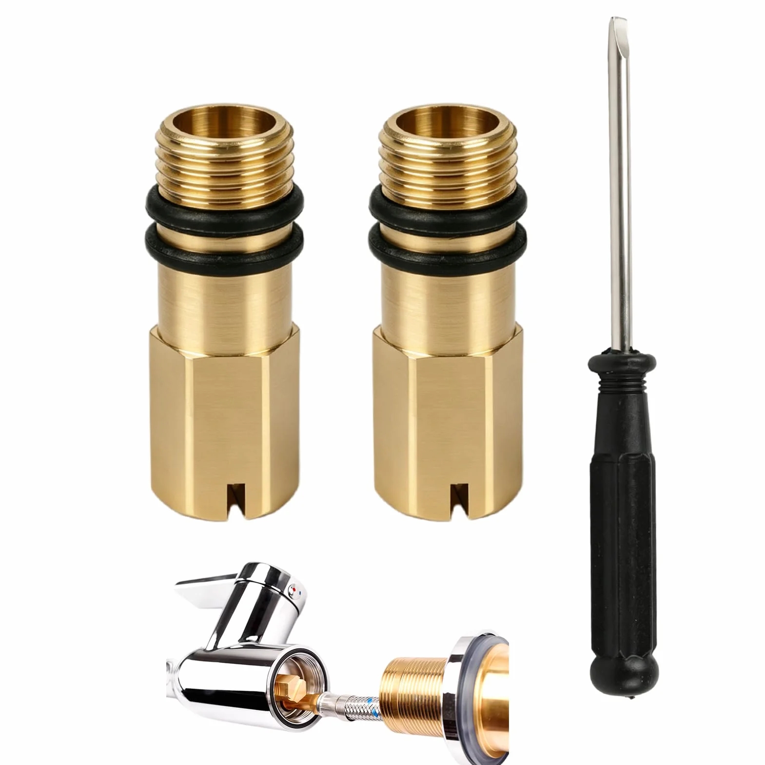 2 Tapones Ciegos de Latón M10 - Tappón Impermeable para Conexiones de Agua Fría y Caliente, tapón ciego grifo,Compatible con Grifos de Cocina y Baño (Rosca de 10 mm)
