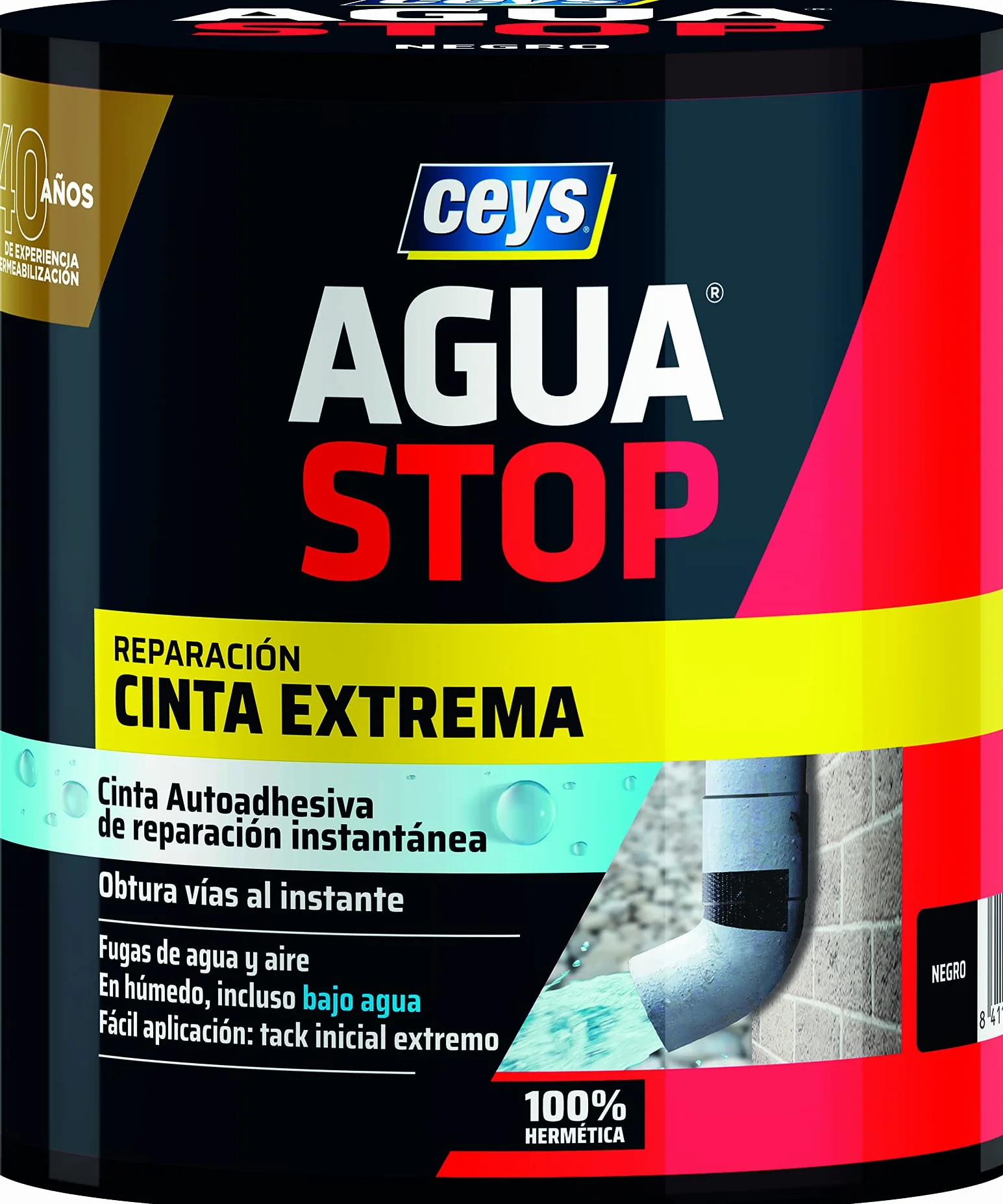 ceys - Cinta extrema Instantanea - Agua Stop - Cinta Impermeable Autoadhesiva - 100% hermética - Color negro